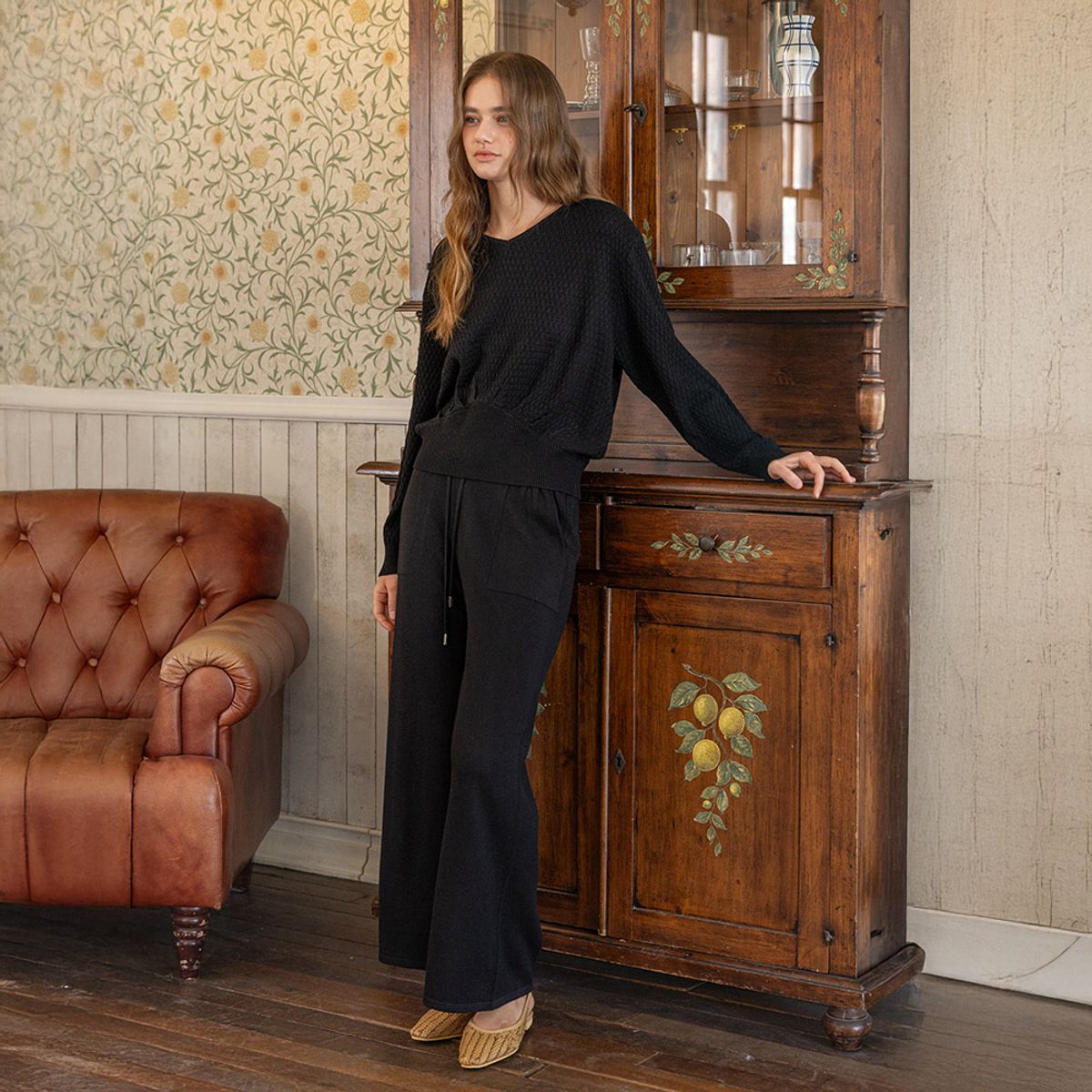 프라우드 마리(PROUD MARY) PM_Black modernknit top and pants set
