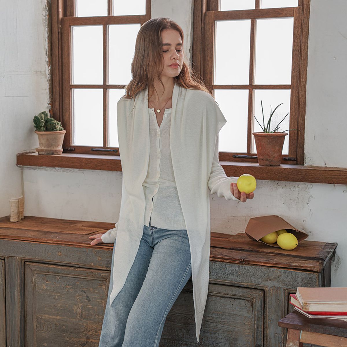 프라우드 마리(PROUD MARY) PM_Light knit shawl and top set_3color