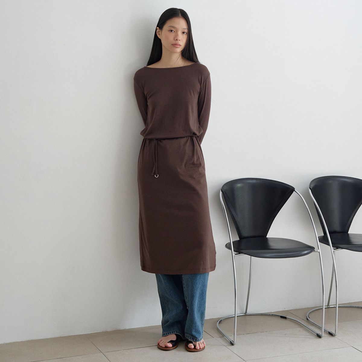 노우드(NOEUD) Side cut dress (Brown)