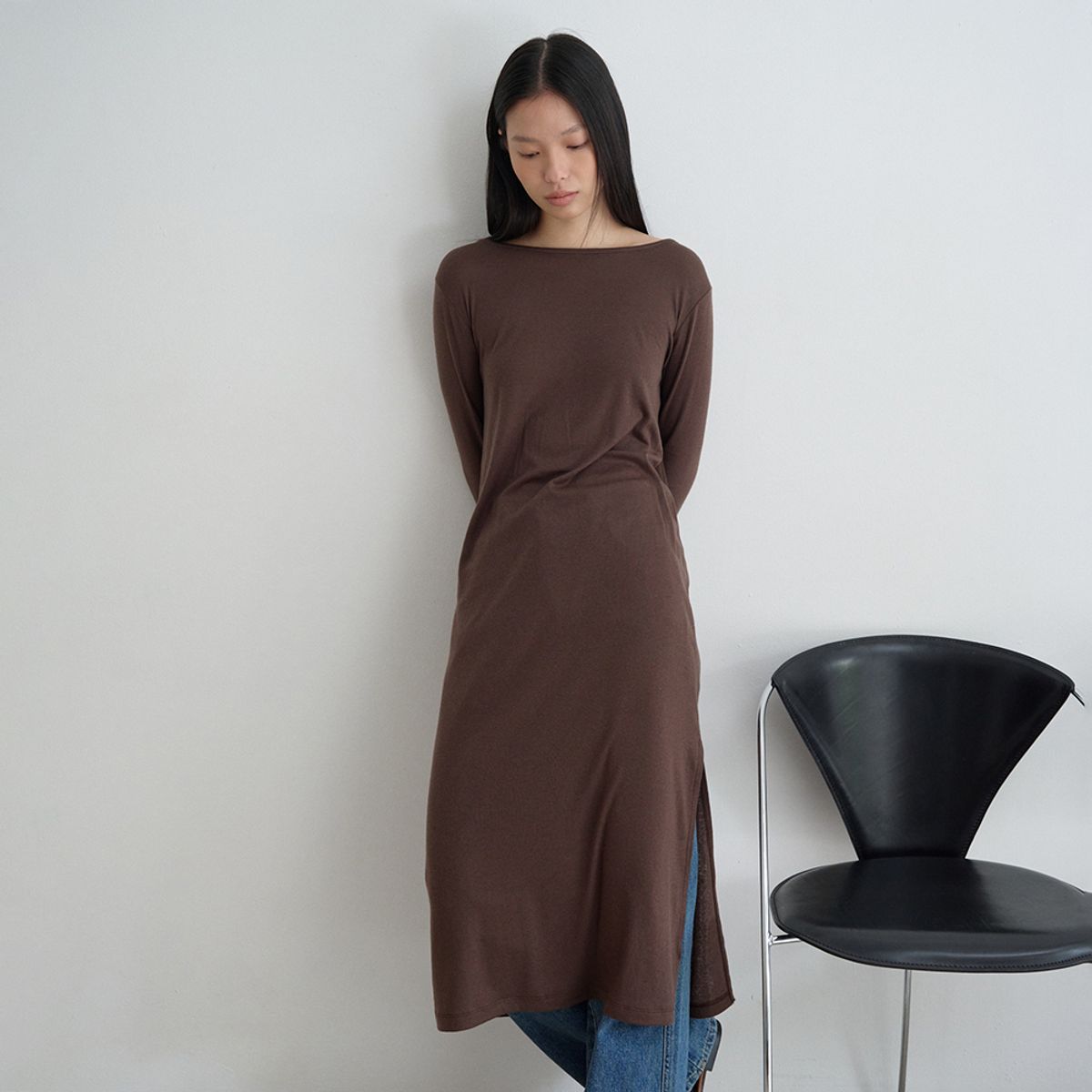 노우드(NOEUD) Side cut dress (Brown)
