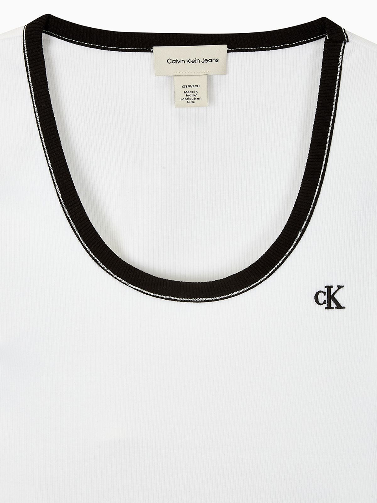 캘빈클라인 진(CALVIN KLEIN JEANS) 여성 베이비립 스쿱 컷아웃 탑 반팔 티셔츠  47F247G YAF