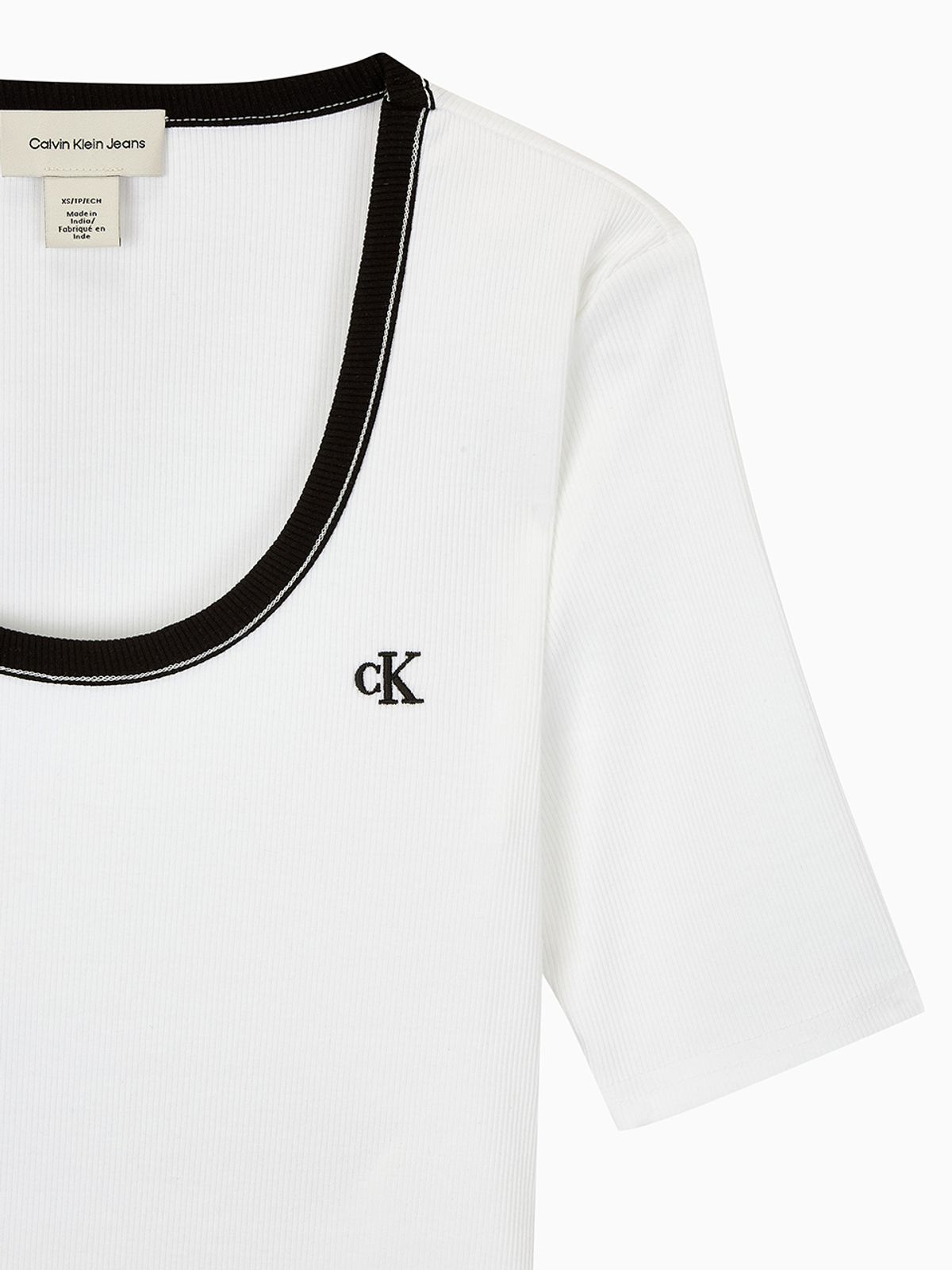캘빈클라인 진(CALVIN KLEIN JEANS) 여성 베이비립 스쿱 컷아웃 탑 반팔 티셔츠  47F247G YAF