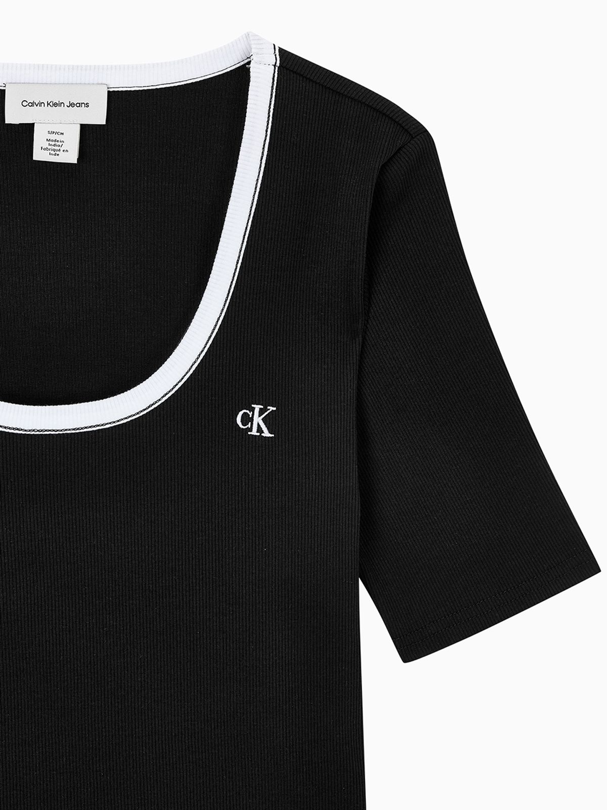 캘빈클라인 진(CALVIN KLEIN JEANS) 여성 베이비립 스쿱 컷아웃 탑 반팔 티셔츠 47F247G UB1