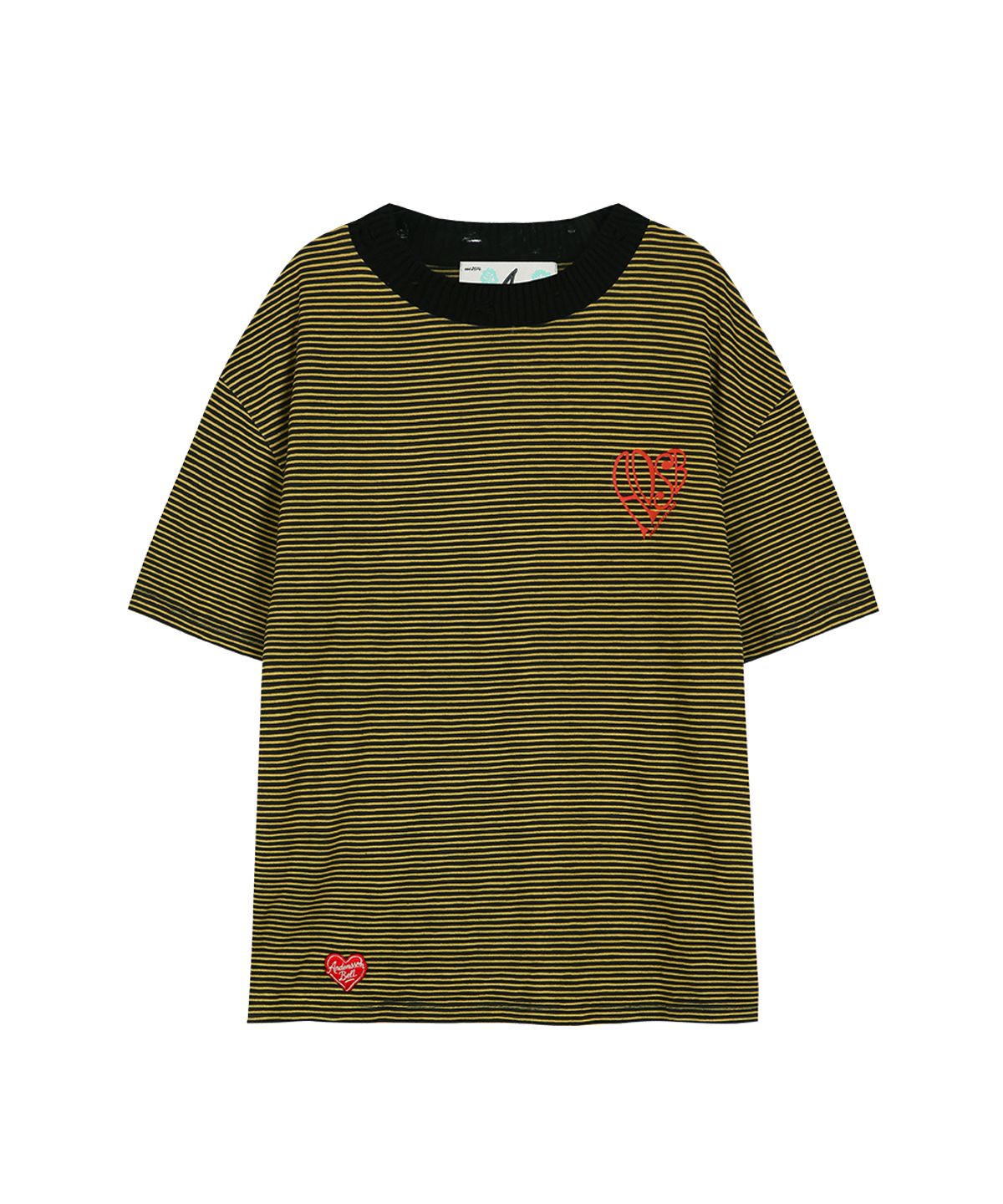 앤더슨벨(ADSB ANDERSSON BELL) (ESSENTIAL) HEART LOGO STRIPE T-SHIRT atb1458m(BLACK/YELLOW)