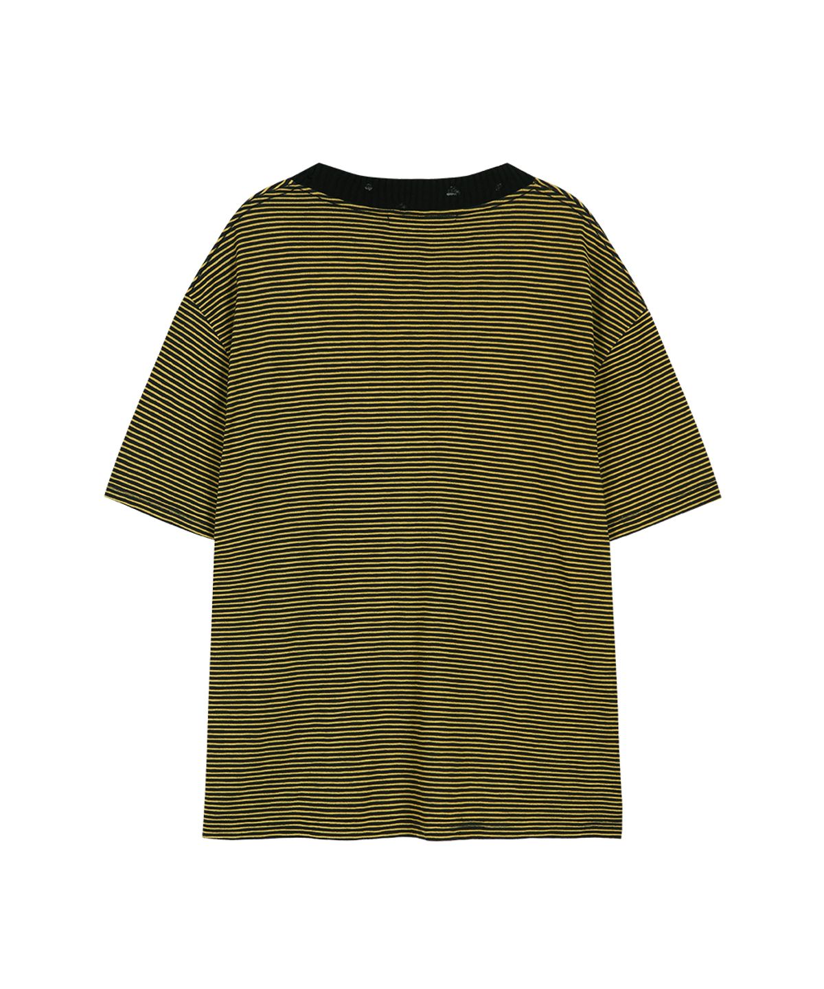 앤더슨벨(ADSB ANDERSSON BELL) (ESSENTIAL) HEART LOGO STRIPE T-SHIRT atb1458m(BLACK/YELLOW)