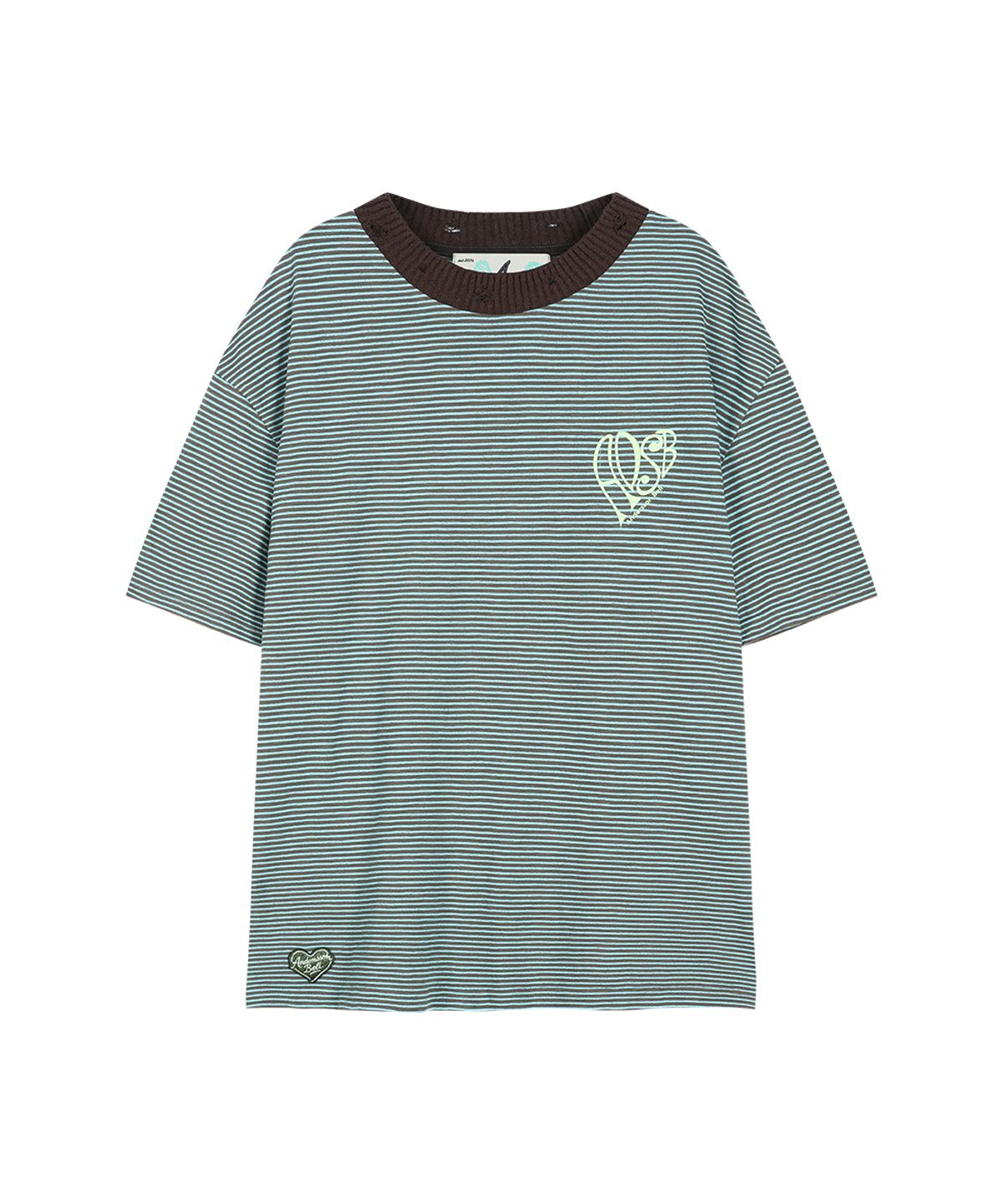 앤더슨벨(ADSB ANDERSSON BELL) (ESSENTIAL) HEART LOGO STRIPE T-SHIRT atb1458m(CHOCO/MINT)