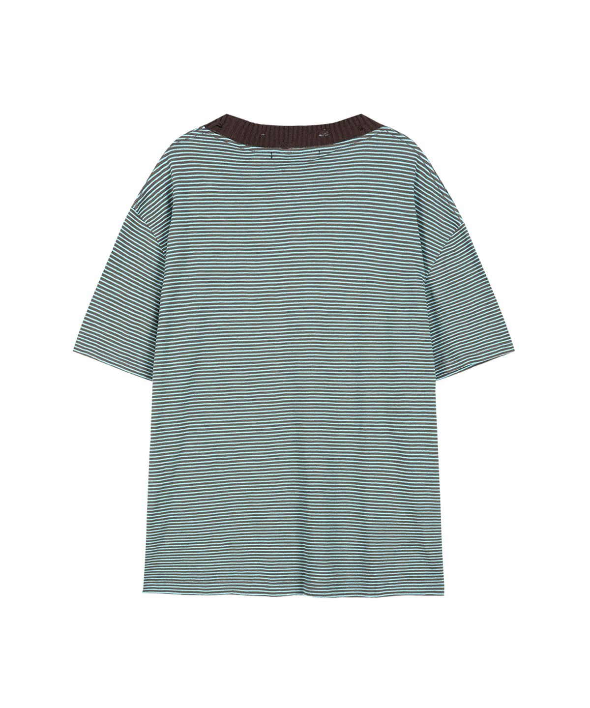 앤더슨벨(ADSB ANDERSSON BELL) (ESSENTIAL) HEART LOGO STRIPE T-SHIRT atb1458m(CHOCO/MINT)