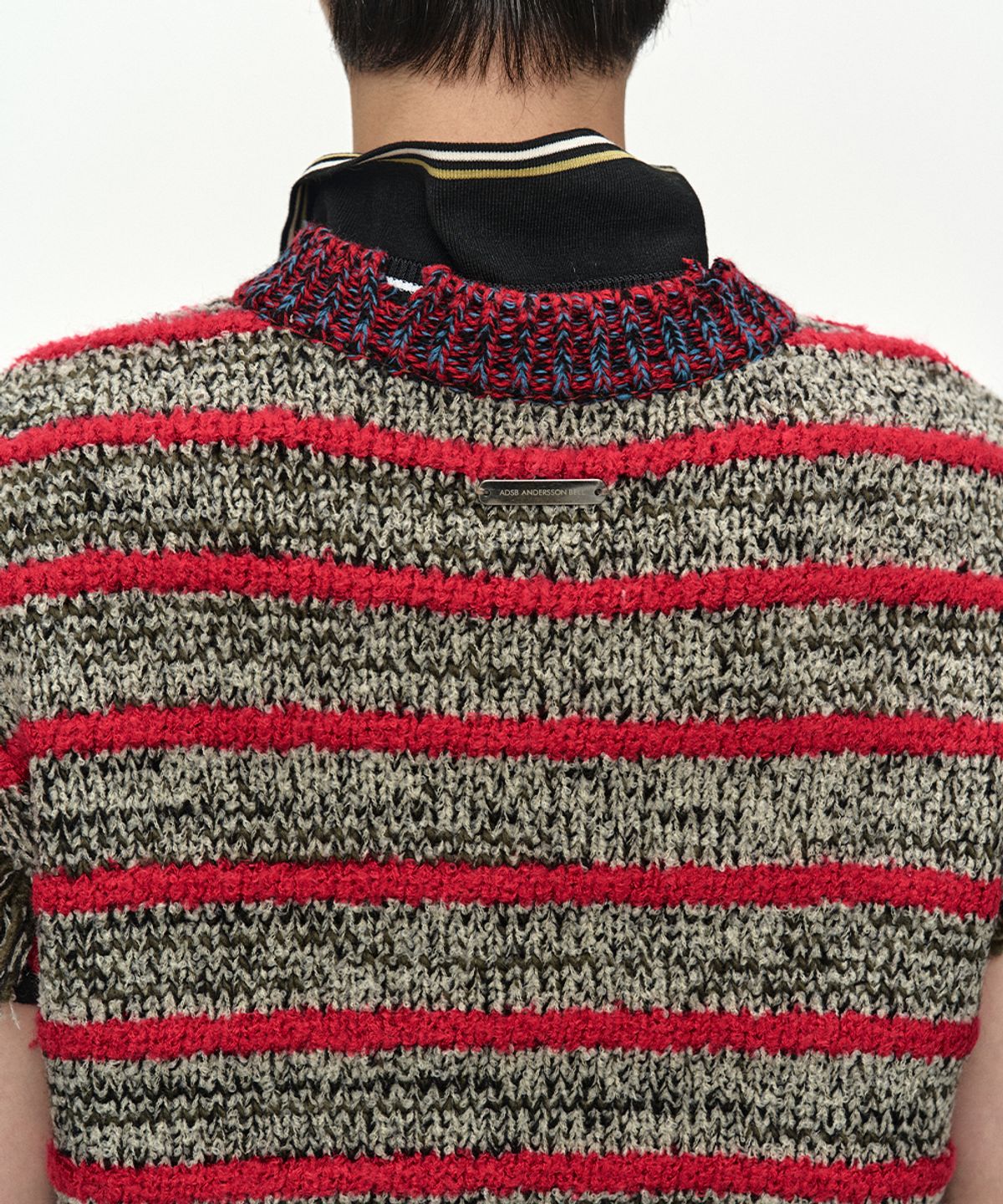 앤더슨벨(ADSB ANDERSSON BELL) FRINGE STRIPE WOOL CREW-NECK VEST atb1540m(RED/MELANGE)