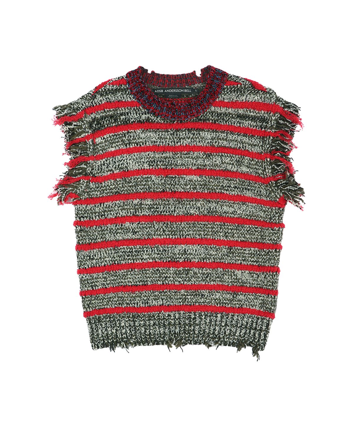 앤더슨벨(ADSB ANDERSSON BELL) FRINGE STRIPE WOOL CREW-NECK VEST atb1540m(RED/MELANGE)