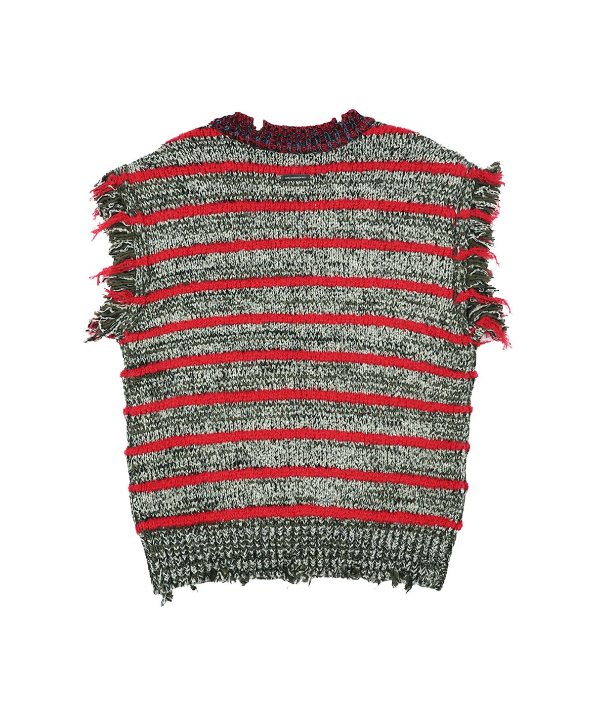 앤더슨벨(ADSB ANDERSSON BELL) FRINGE STRIPE WOOL CREW-NECK VEST atb1540m(RED/MELANGE)