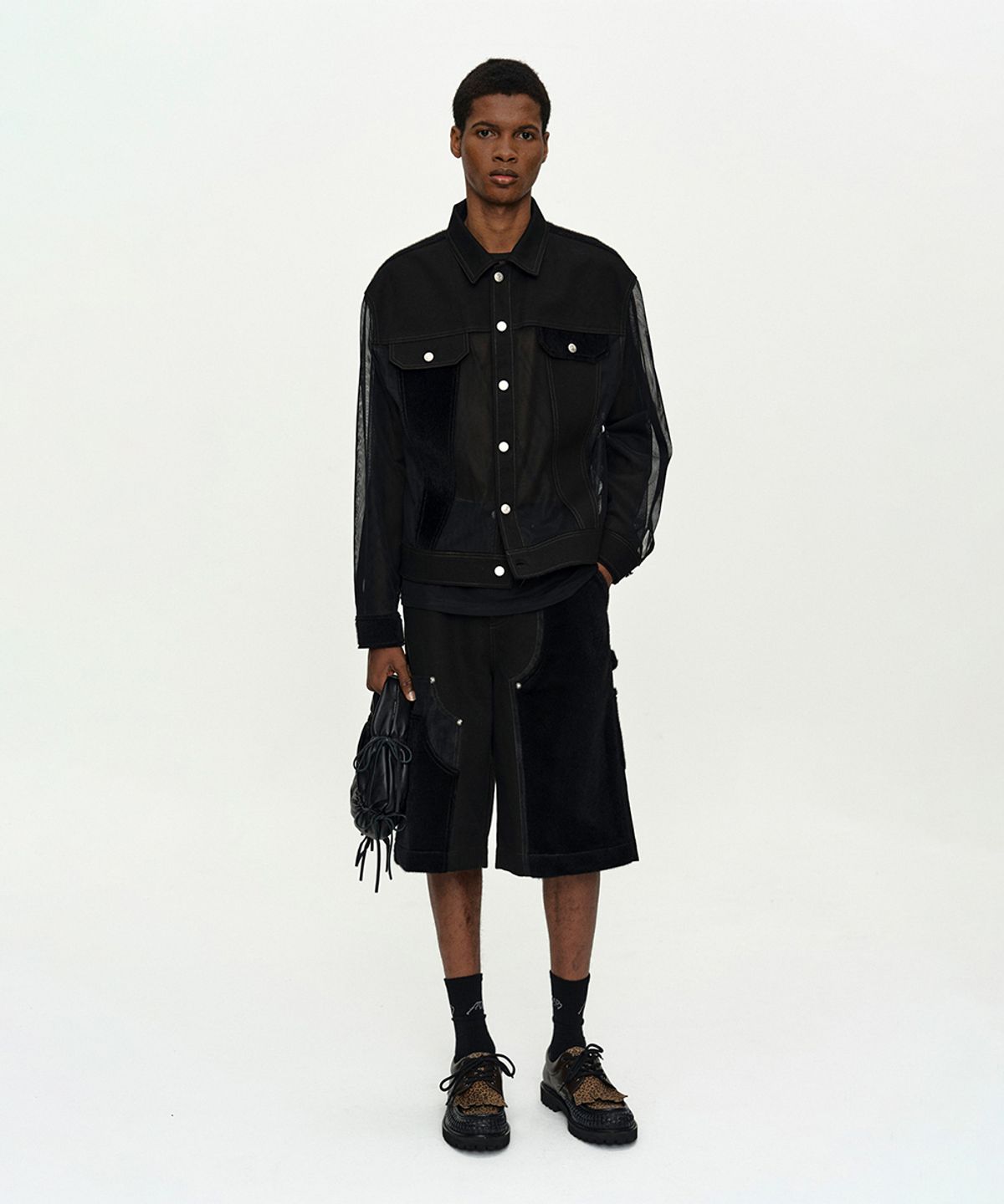 앤더슨벨(ADSB ANDERSSON BELL) FAUX PONY PATCHWORK CARPENTER SHORTS apa867m(BLACK)
