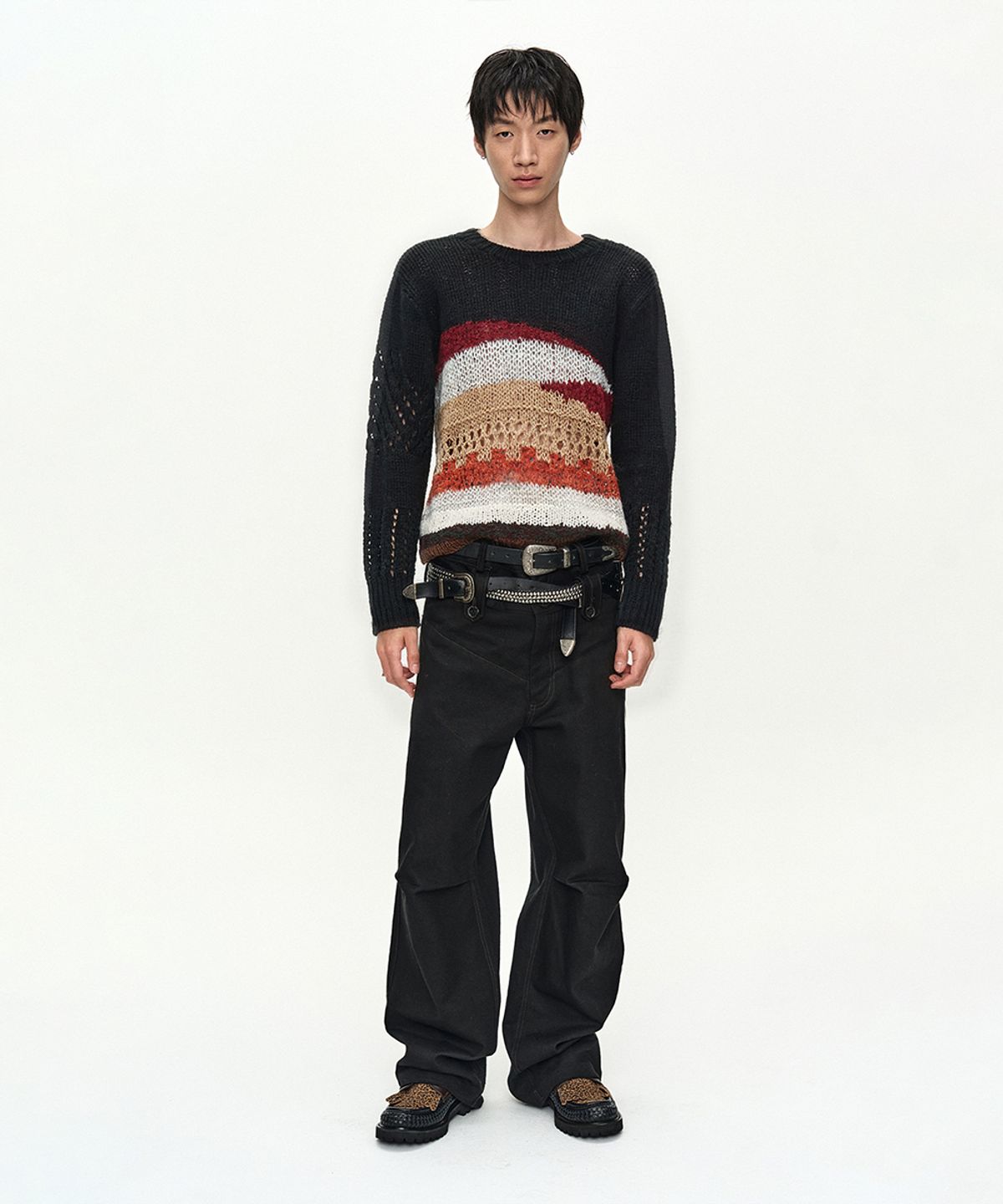 앤더슨벨(ADSB ANDERSSON BELL) BLACK HAND-CROCHETED CREW-NECK SWEATER atb1551m(BLACK)
