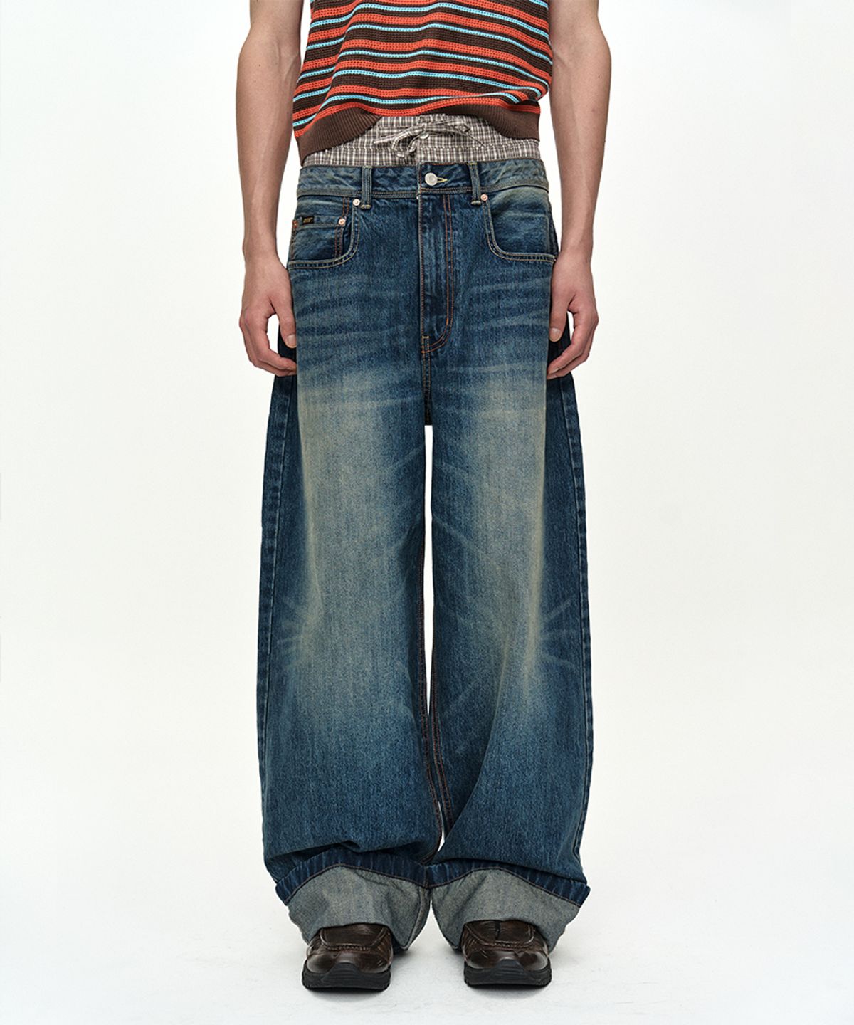 앤더슨벨(ADSB ANDERSSON BELL) UNISEX TRUNK LAYERED WIDE-LEG JEANS apa910u(BLUE)