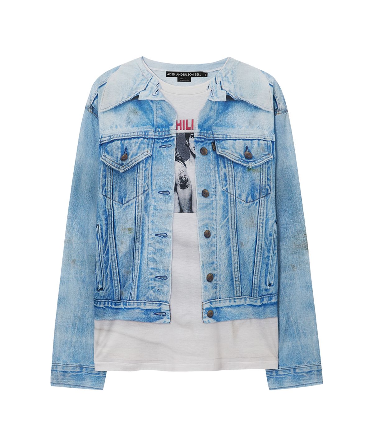앤더슨벨(ADSB ANDERSSON BELL) UNISEX DENIM JACKETED TROMPE-LOEIL L/S T-SHIRT atb1548u(BLUE/WHITE)