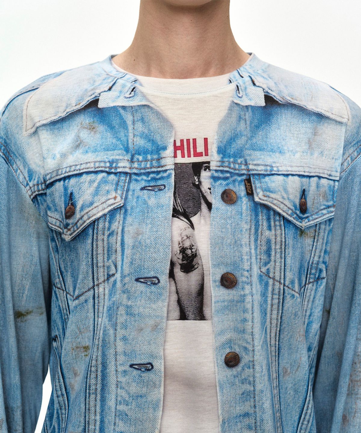 앤더슨벨(ADSB ANDERSSON BELL) UNISEX DENIM JACKETED TROMPE-LOEIL L/S T-SHIRT atb1548u(BLUE/WHITE)