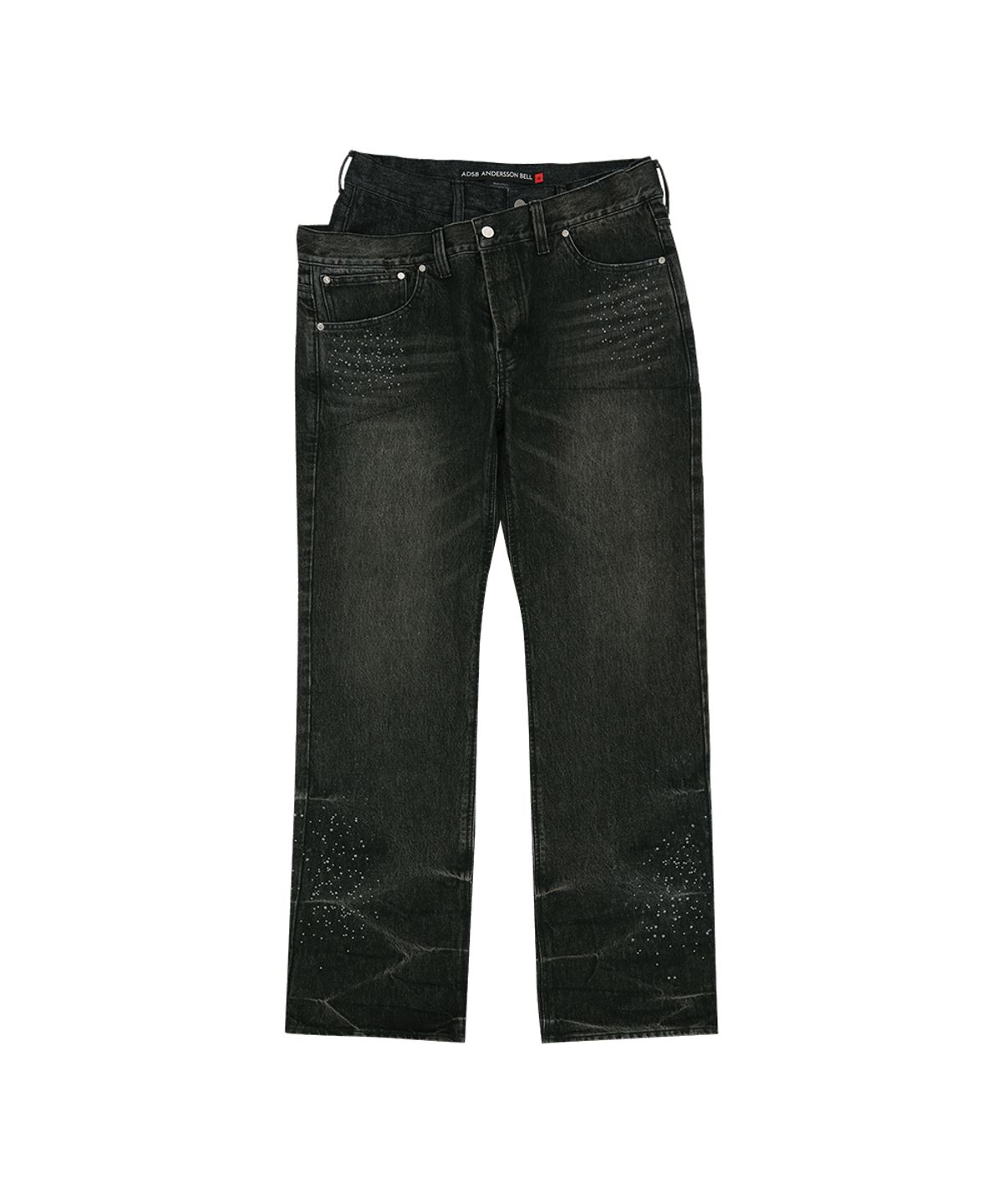 앤더슨벨(ADSB ANDERSSON BELL) UNISEX ASYMMETRIC LAYERED HOT-FIX WIDE-LEG JEANS apa912u(BLACK)