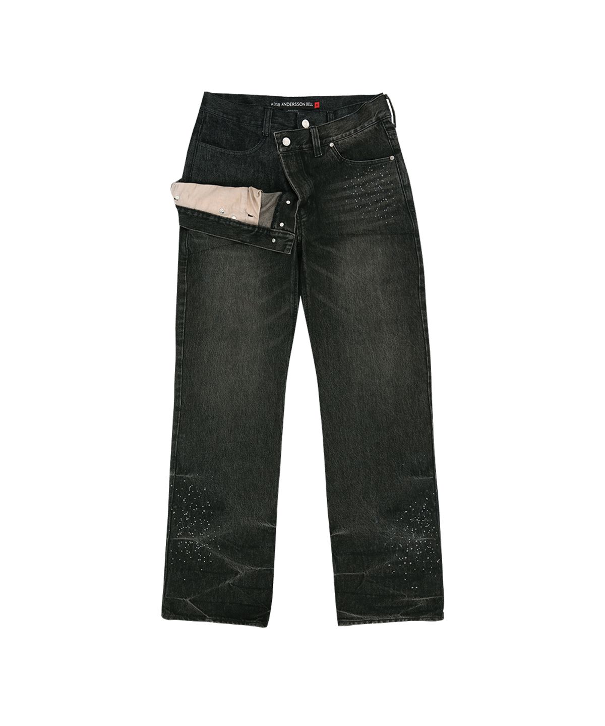 앤더슨벨(ADSB ANDERSSON BELL) UNISEX ASYMMETRIC LAYERED HOT-FIX WIDE-LEG JEANS apa912u(BLACK)