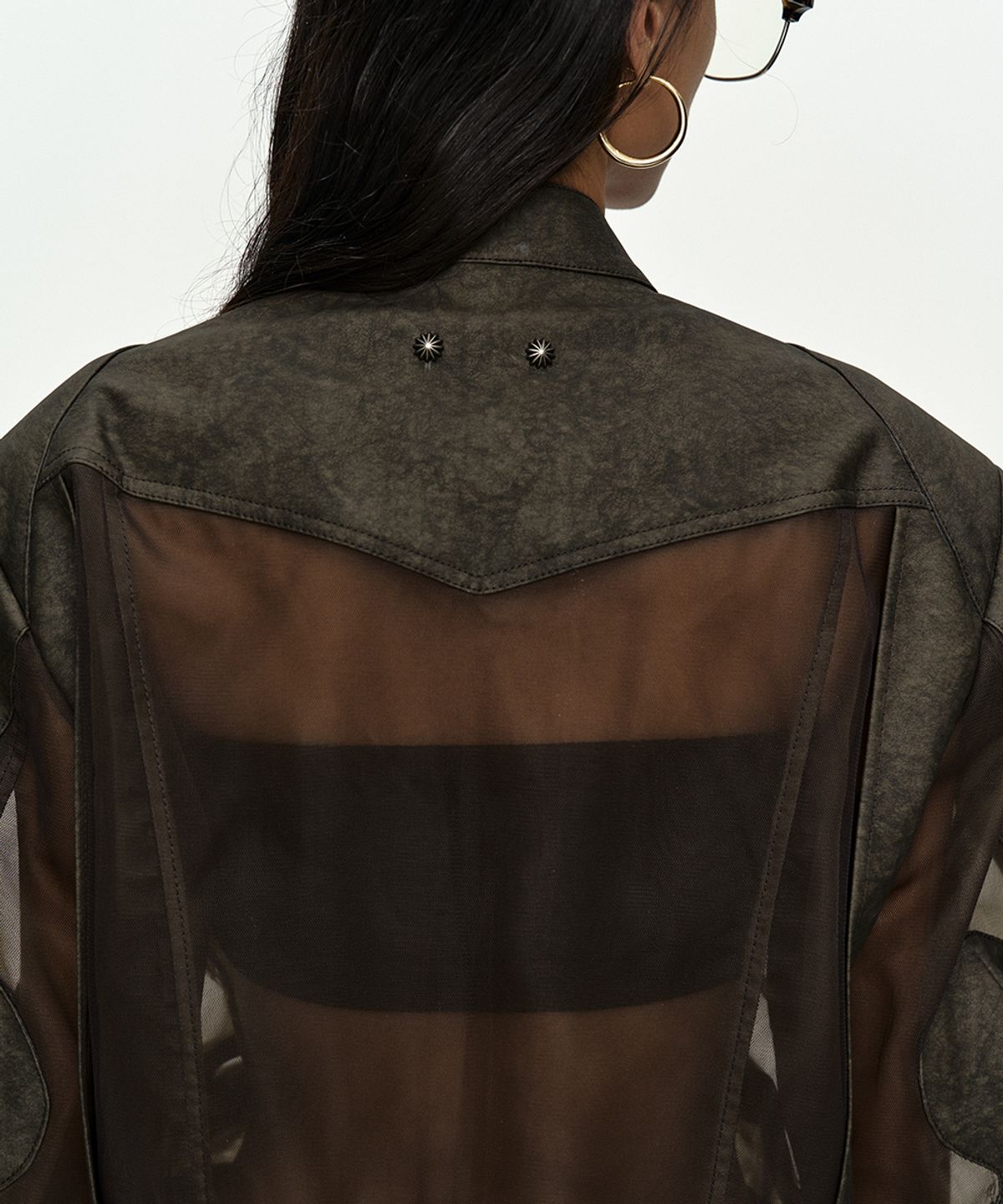 앤더슨벨(ADSB ANDERSSON BELL) KELLY FAUX-LEATHER & SHEER RIDER JACKET awa758w(KHAKI)