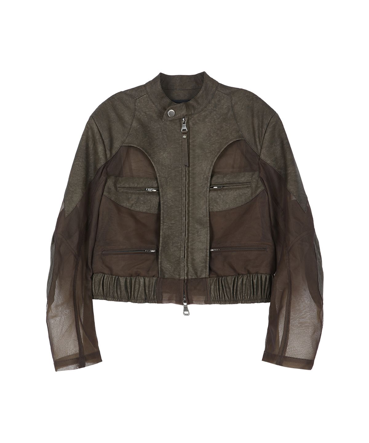 앤더슨벨(ADSB ANDERSSON BELL) KELLY FAUX-LEATHER & SHEER RIDER JACKET awa758w(KHAKI)