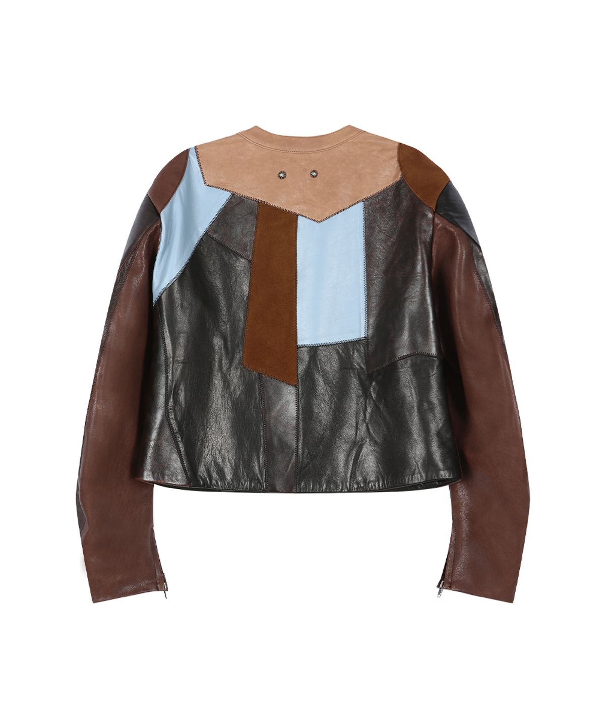 앤더슨벨(ADSB ANDERSSON BELL) LEATHER PATCHWORK BIKER JACKET awa757w(DARK BROWN)