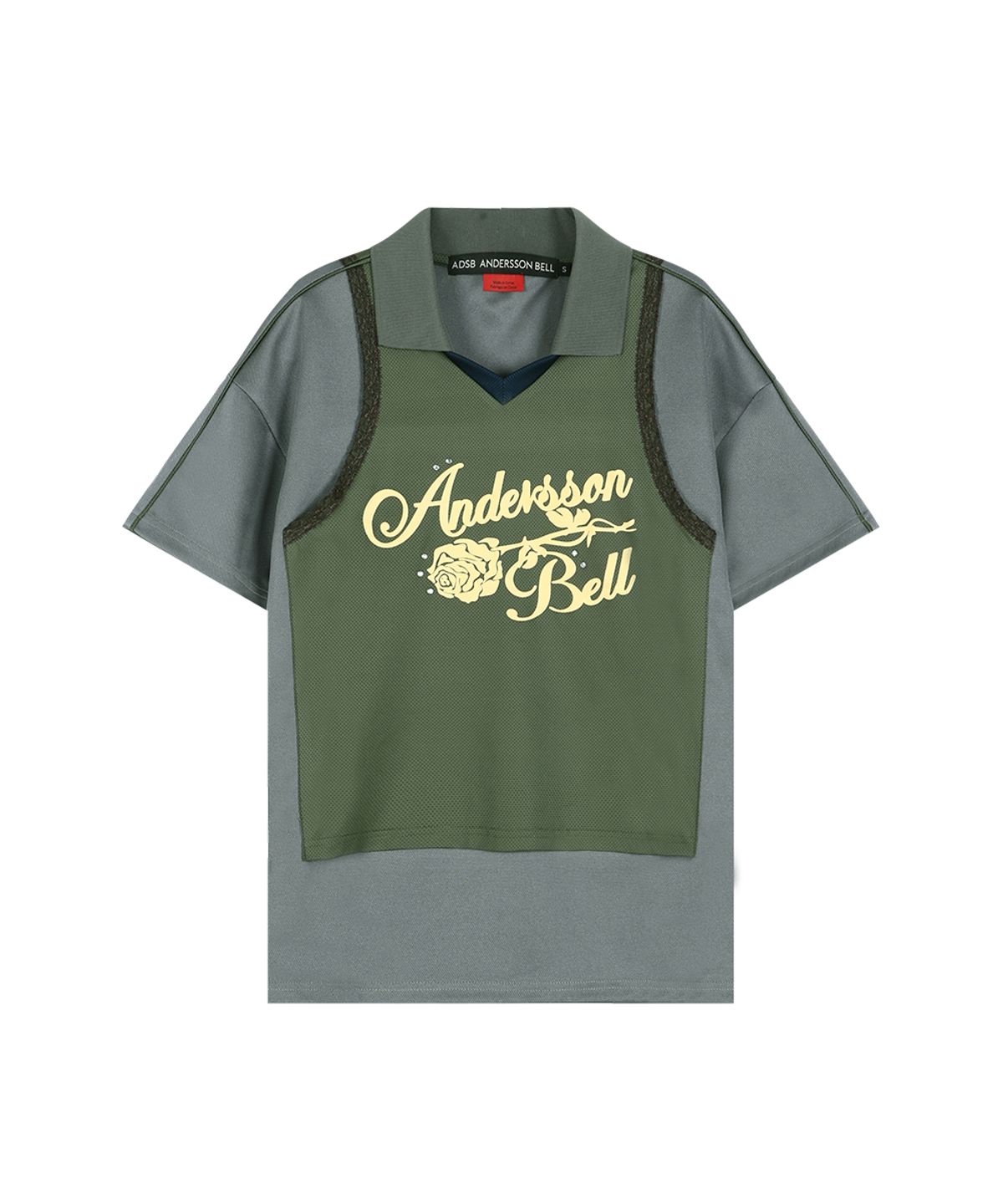 앤더슨벨(ADSB ANDERSSON BELL) LACE TRIMMED POLO JERSEY TOP atb1488w(GREY/KHAKI)