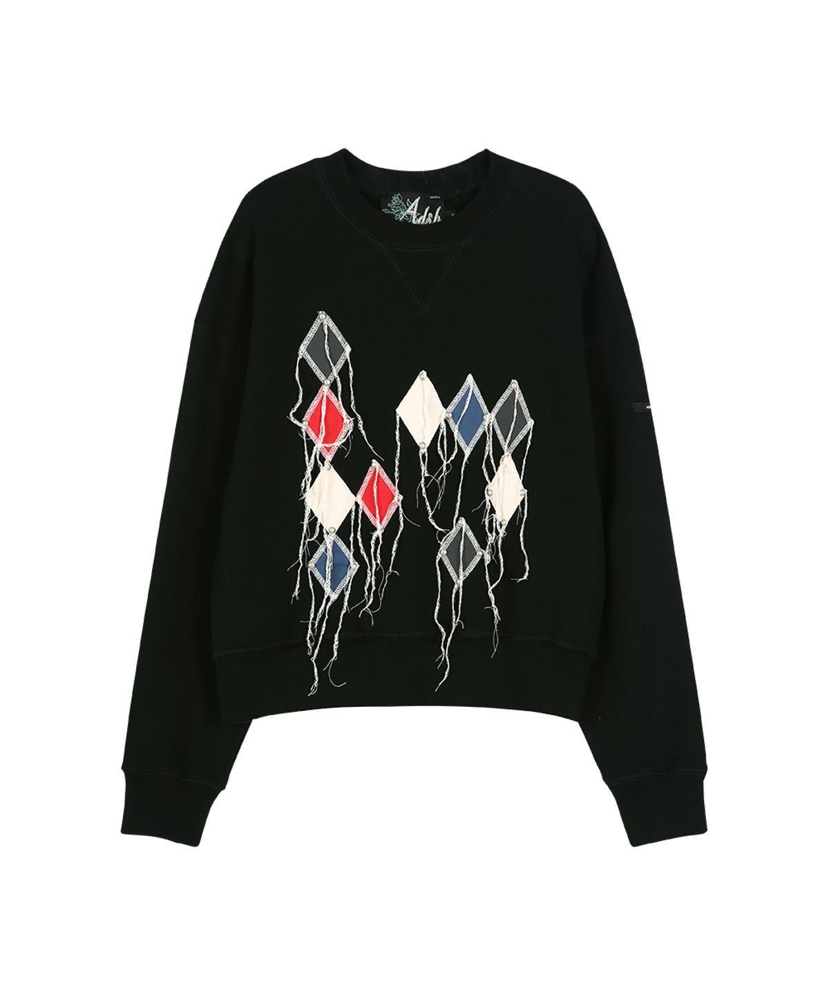 앤더슨벨(ADSB ANDERSSON BELL) (ESSENTIAL) STUDDED ARGYLE PATCHWORK SWEATSHIRT atb1479w(BLACK)