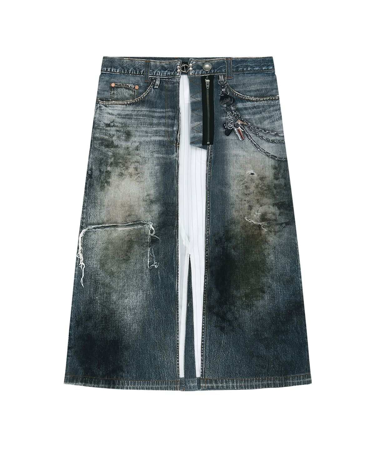 앤더슨벨(ADSB ANDERSSON BELL) DENIM TROMPE-LOEIL GRAPHIC WRAP SKIRT apa918w(MID BLUE)