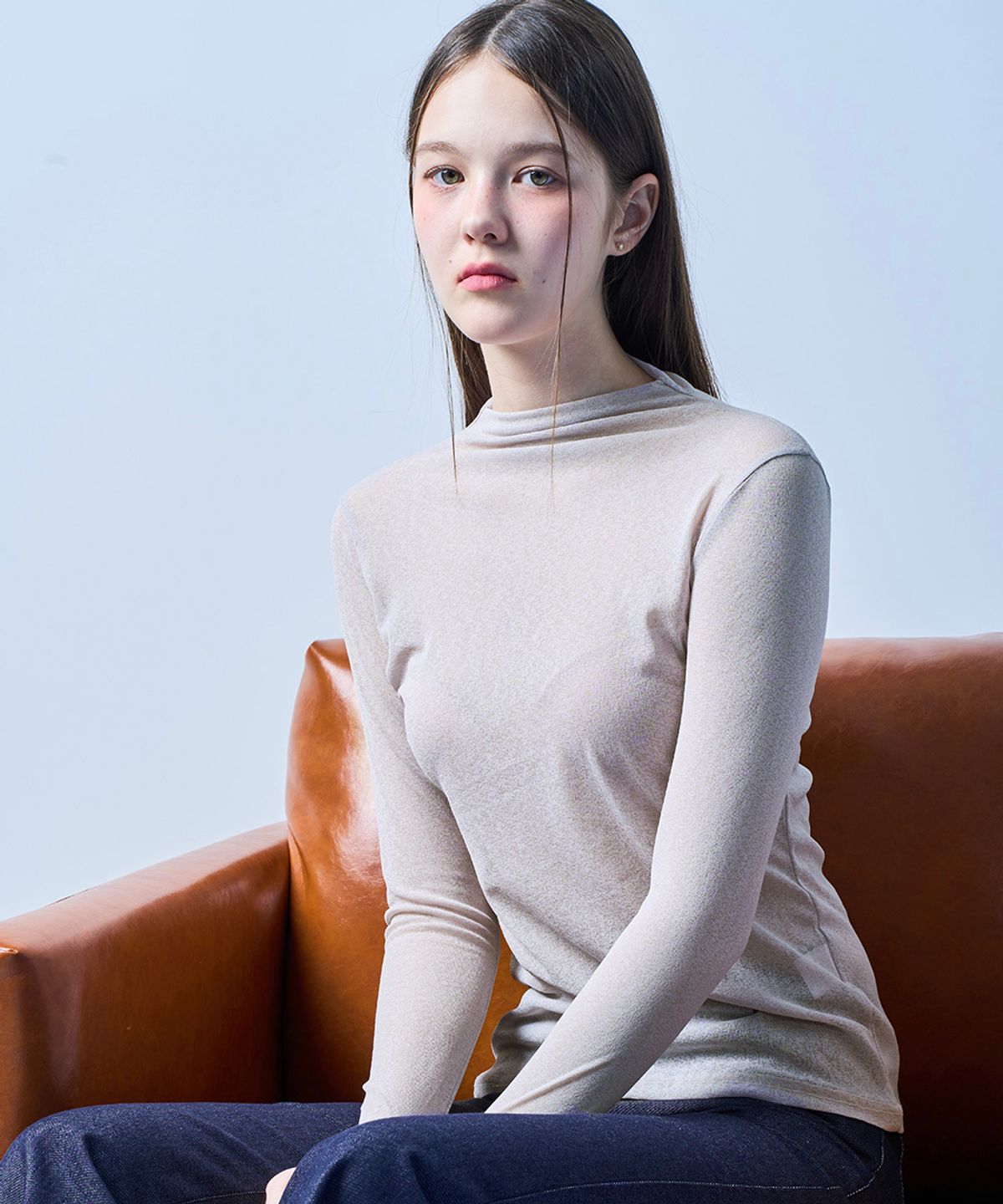 콜릿(KOLEAT) 시스루 여리 루즈핏 반목 긴팔 티셔츠 이너 [2colors] 625