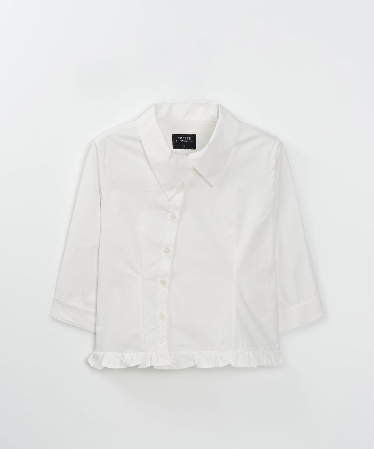 토피 우먼(TOFFEE WOMEN) W 커브드 버튼 프릴 셔츠 (WHITE)