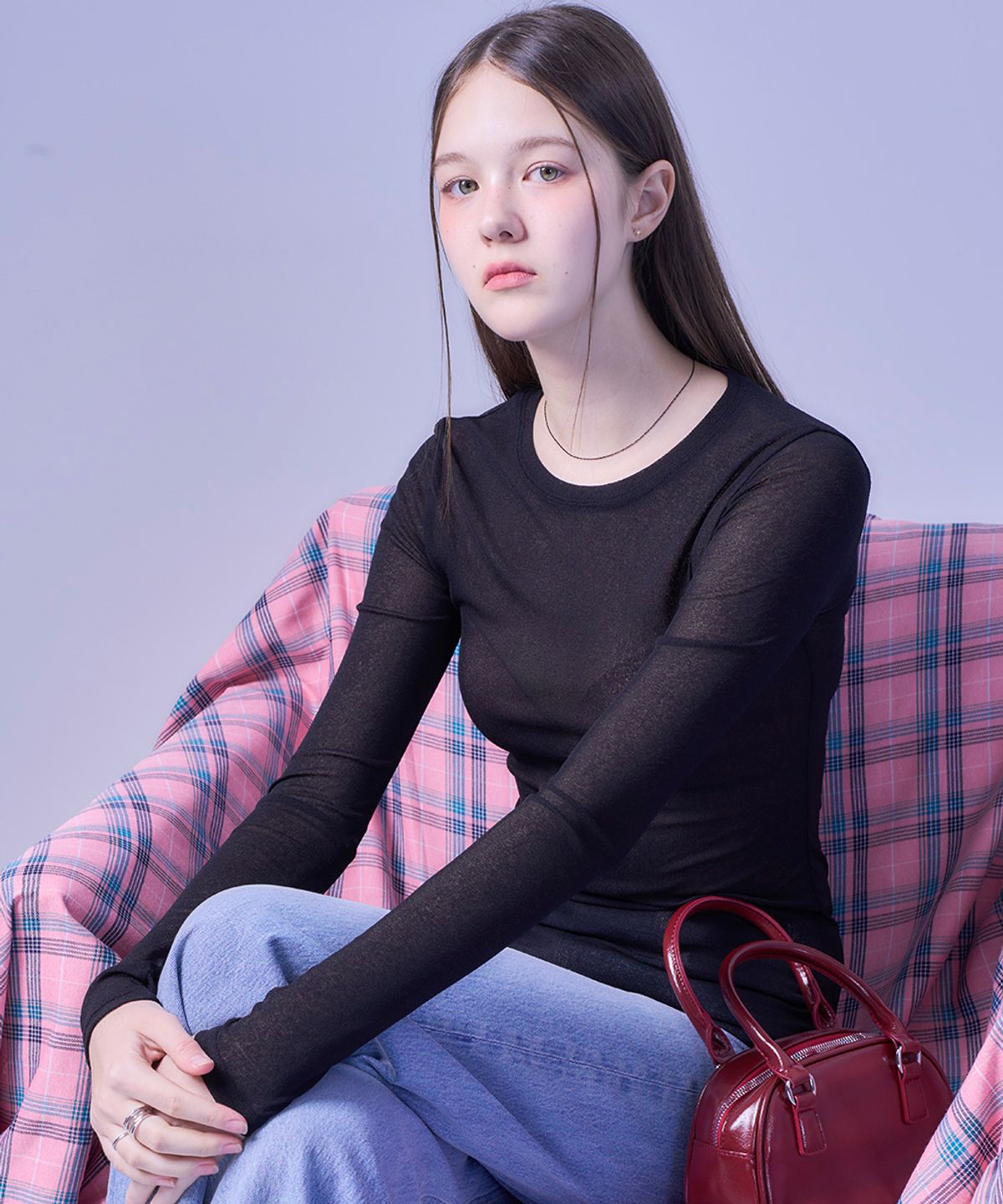 콜릿(KOLEAT) 롱기장 시스루 레이어드 무지 긴팔 티셔츠 이너 [3colors] 618