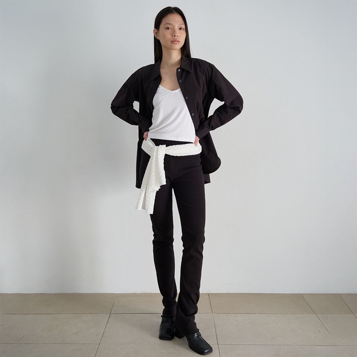 노우드(NOEUD) Rib Button Leggings Pants (Black)