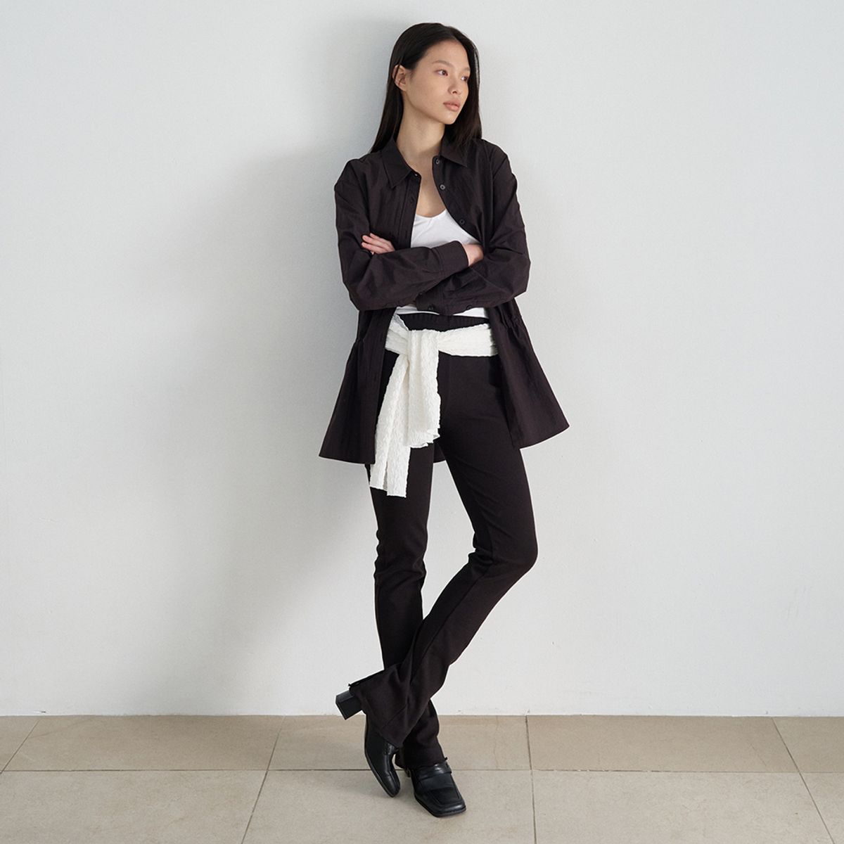 노우드(NOEUD) Rib Button Leggings Pants (Black)