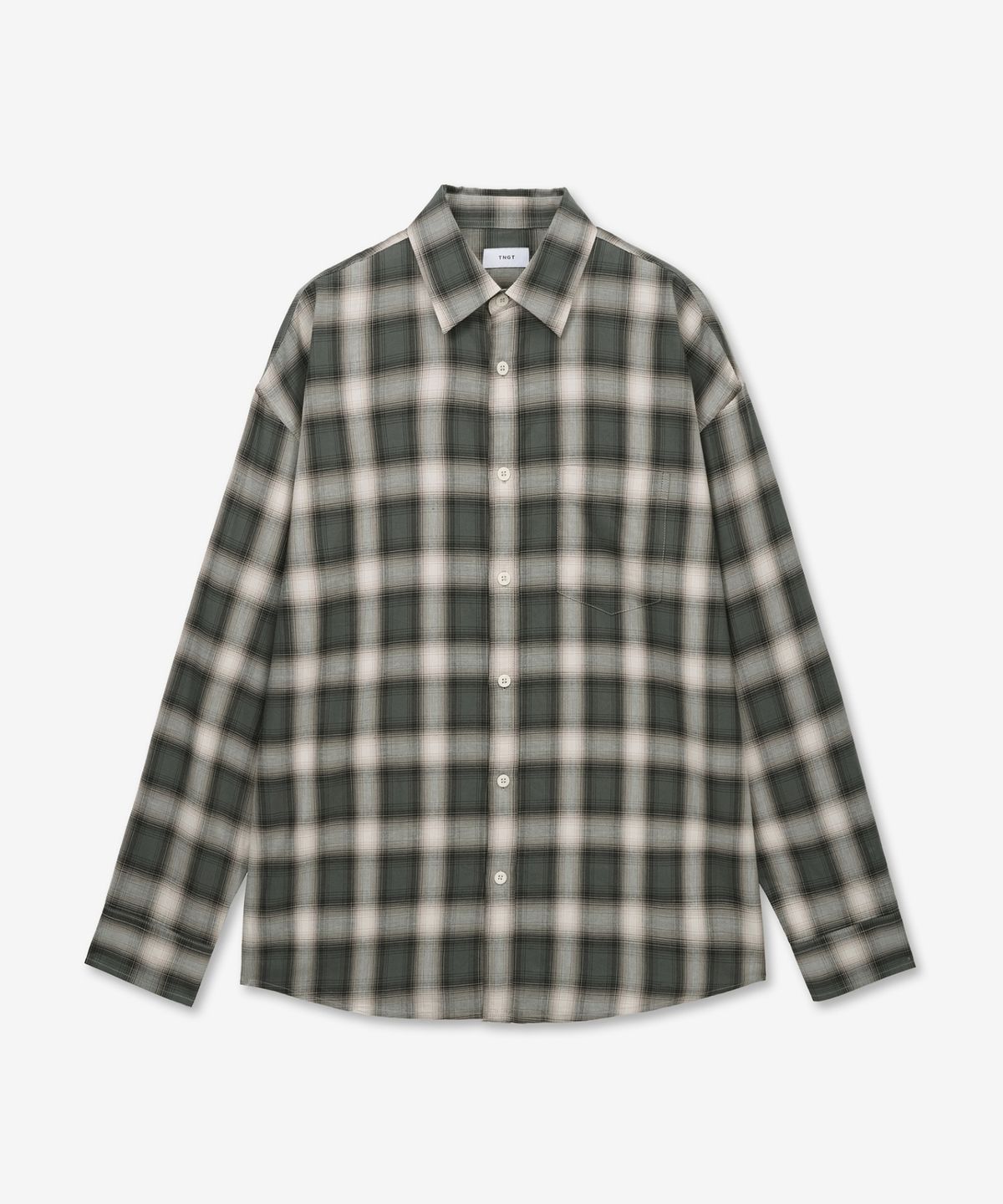 티엔지티(TNGT) Oversized Check Shirt (Olive Grey) TNSH6E106E2