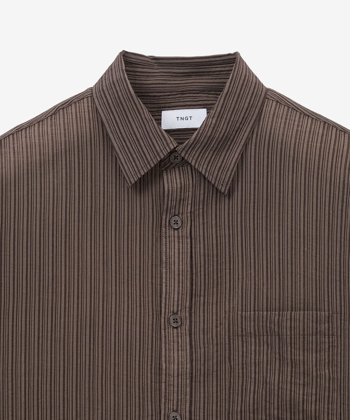 티엔지티(TNGT) Kinoshita Seersucker Stripe Shirts (Brown) TNSH6E103W2