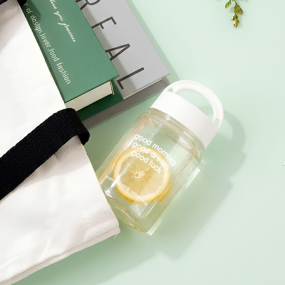 아조아(AJOAH) 리유저블 보틀 손잡이 빨대캡 텀블러 굿모닝 보틀 300ml 휴대용 물병 샐러드 주스