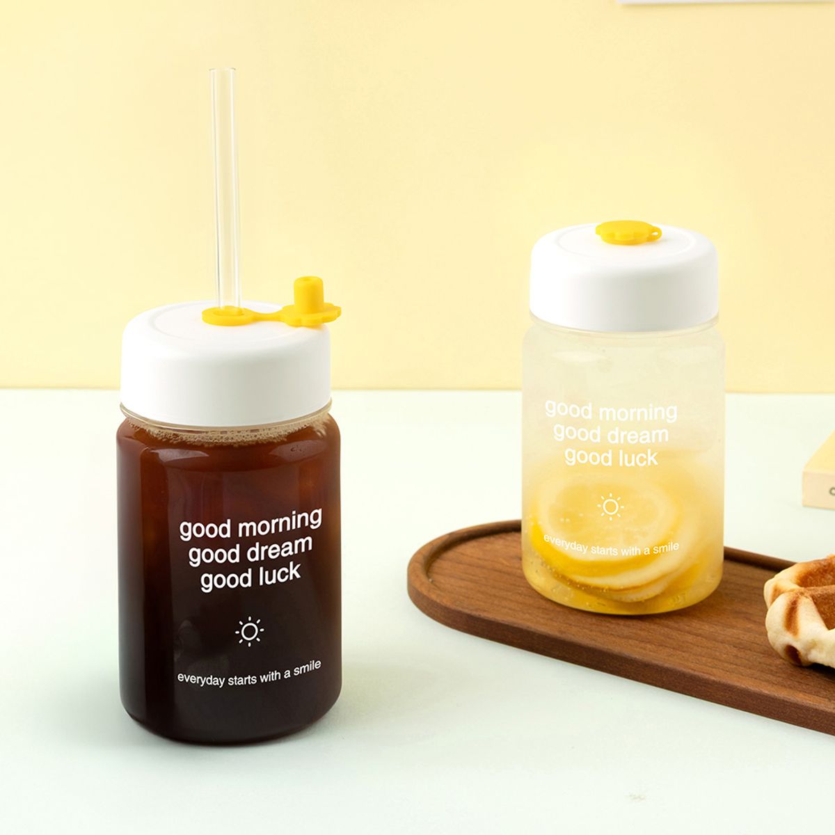 아조아(AJOAH) 리유저블 보틀 손잡이 빨대캡 텀블러 굿모닝 보틀 300ml 휴대용 물병 샐러드 주스