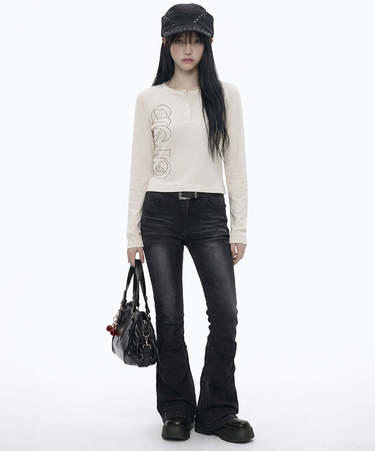 그레이버(GRAVER) [UNISEX]BONE WINGS 헨리넥 롱슬리브 티셔츠_2color