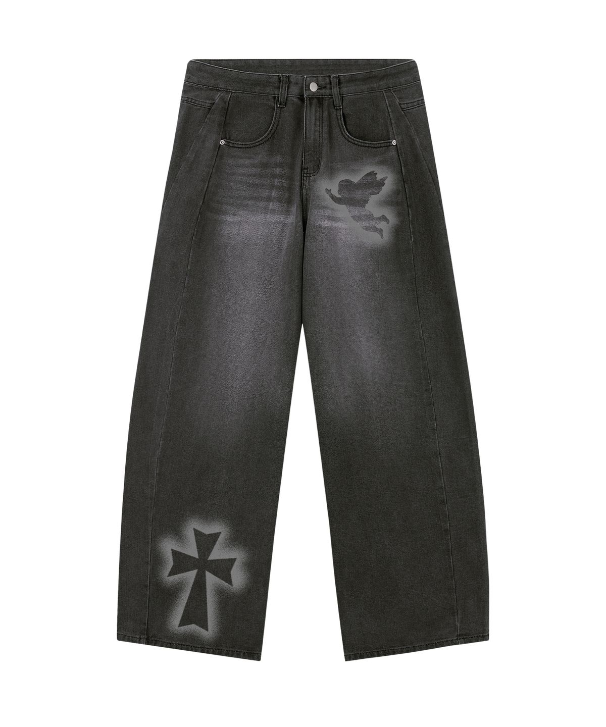 그레이버(GRAVER) [UNISEX]ANGEL 와이드 커브드 진_2color