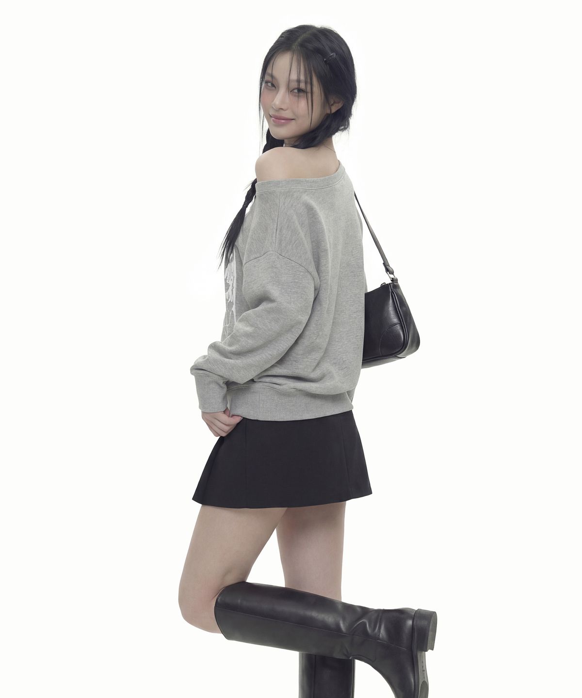 그레이버(GRAVER) [WOMAN]HALO 원숄더 맨투맨_GRAY