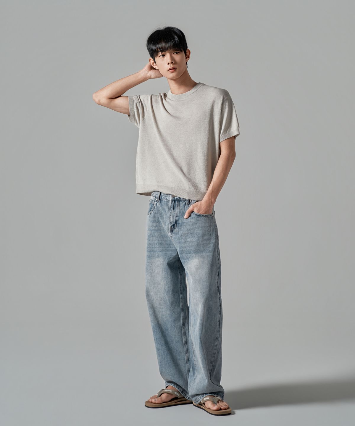 와르(WAAR) M279 커브드핏 데님 와이드 팬츠_라이트블루