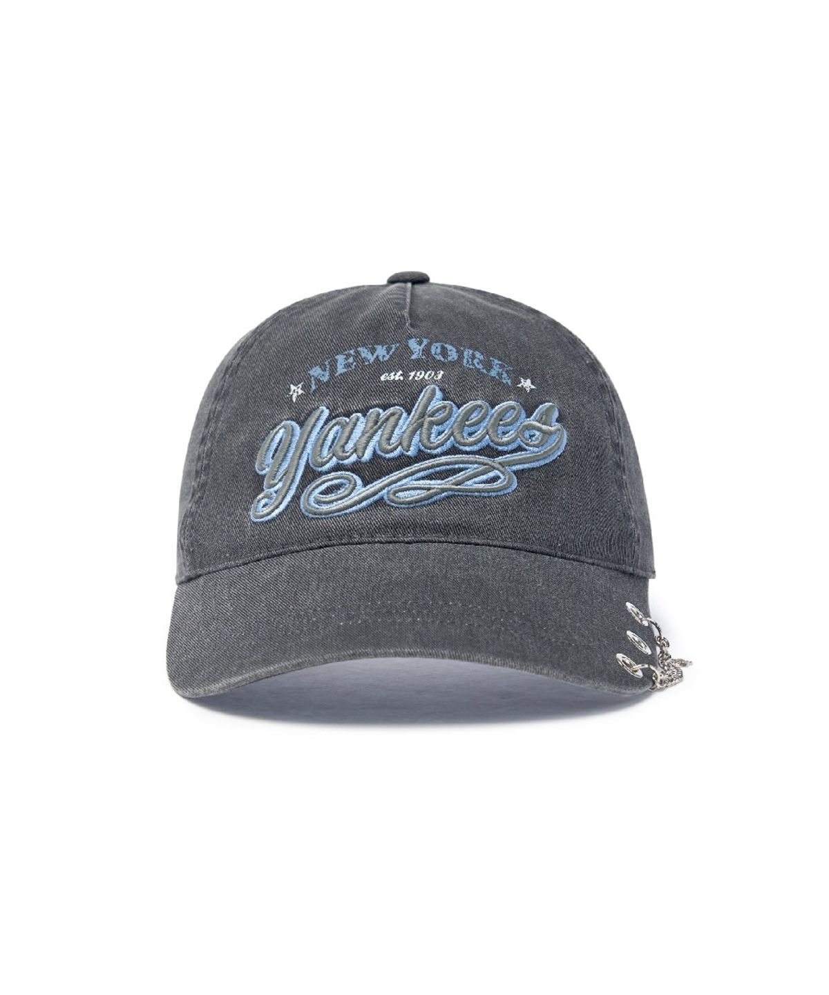 엠엘비(MLB) 빈티지 컬시브 주얼리 언스트럭쳐 볼캡 NY (Charcoal Grey)