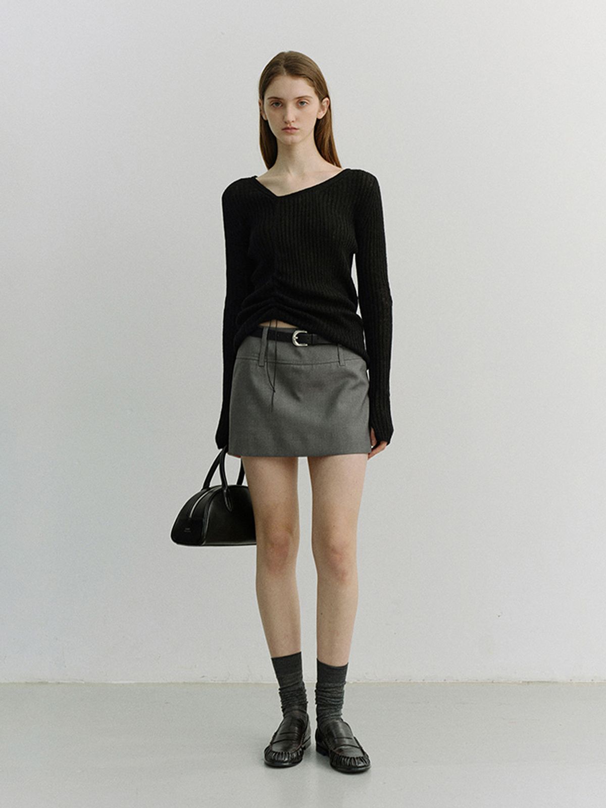 던스트(DUNST) 2-WAY SHIRRING KNIT TOP_UDSW6A204_BLACK