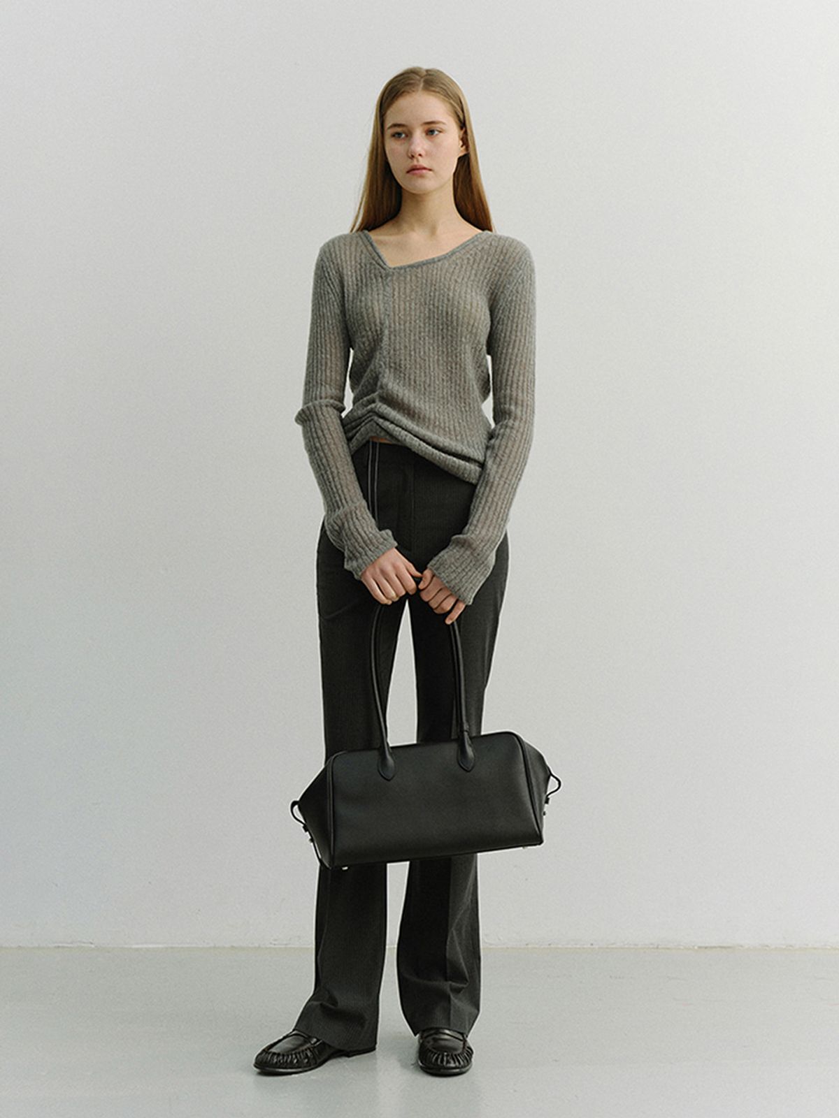 던스트(DUNST) 2-WAY SHIRRING KNIT TOP_UDSW6A204_MELANGE GREY