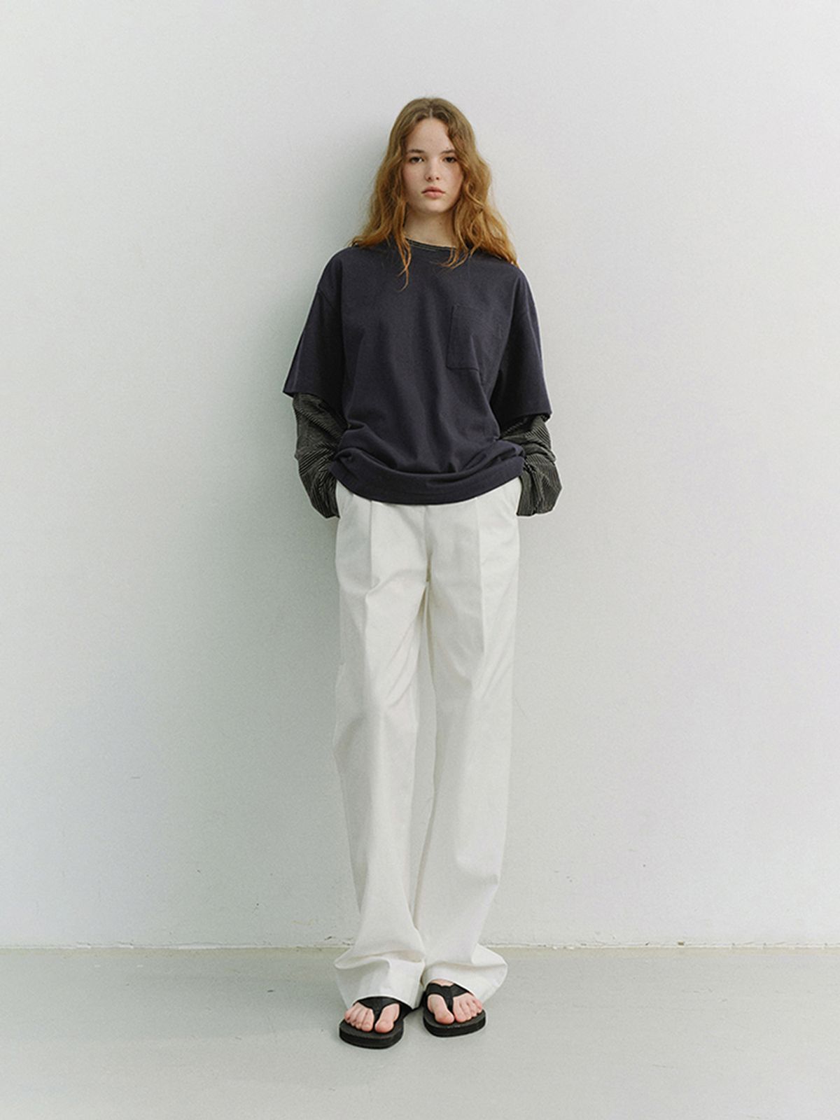 던스트(DUNST) UNISEX LAYERED SET-UP T-SHIRT_UDTS6A117_NAVY / BLACK STRIPE