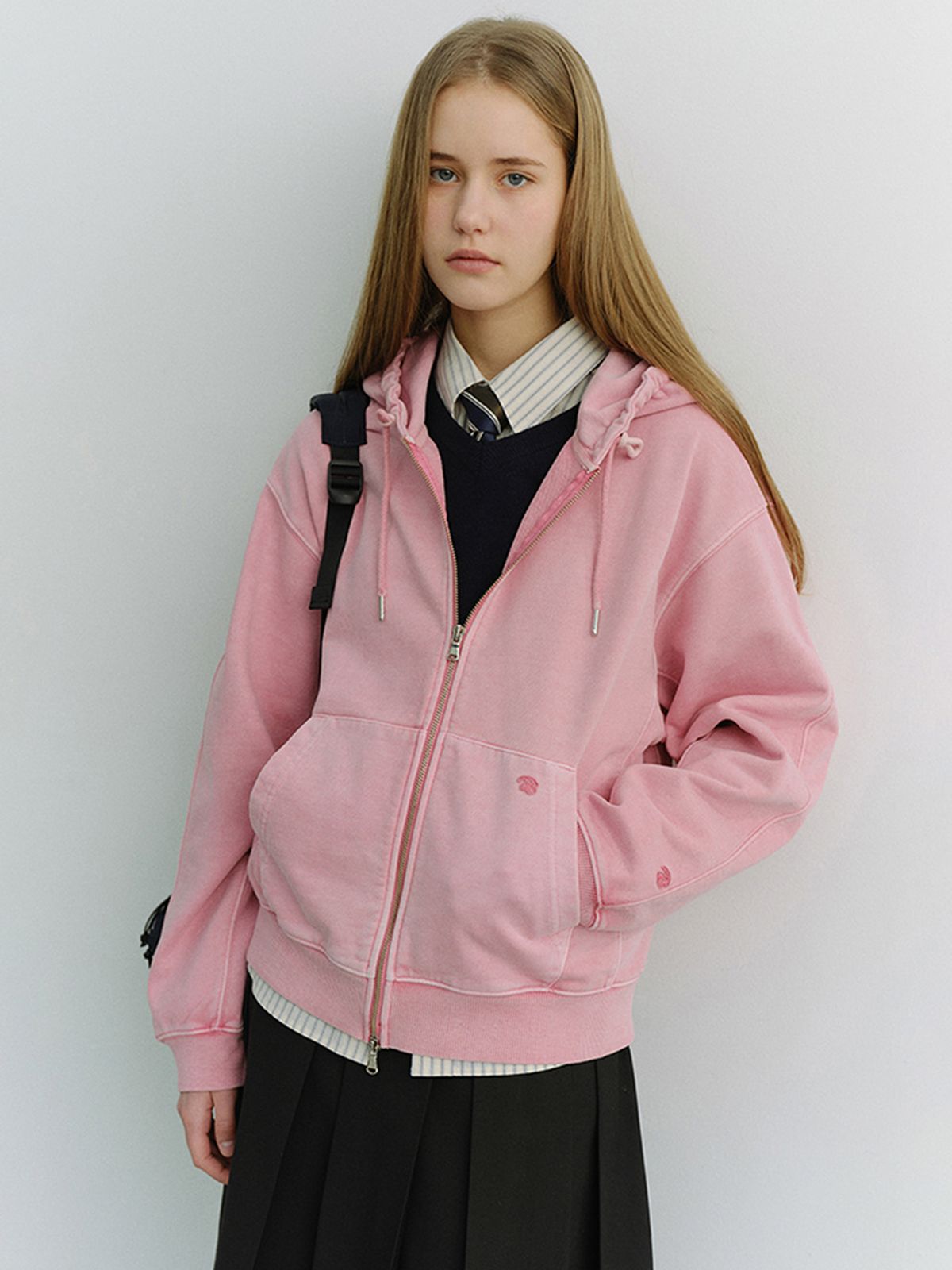 던스트(DUNST) UNISEX GARMENT DYED ZIP-UP HOODIE_UDTS6A114_LIGHT PINK
