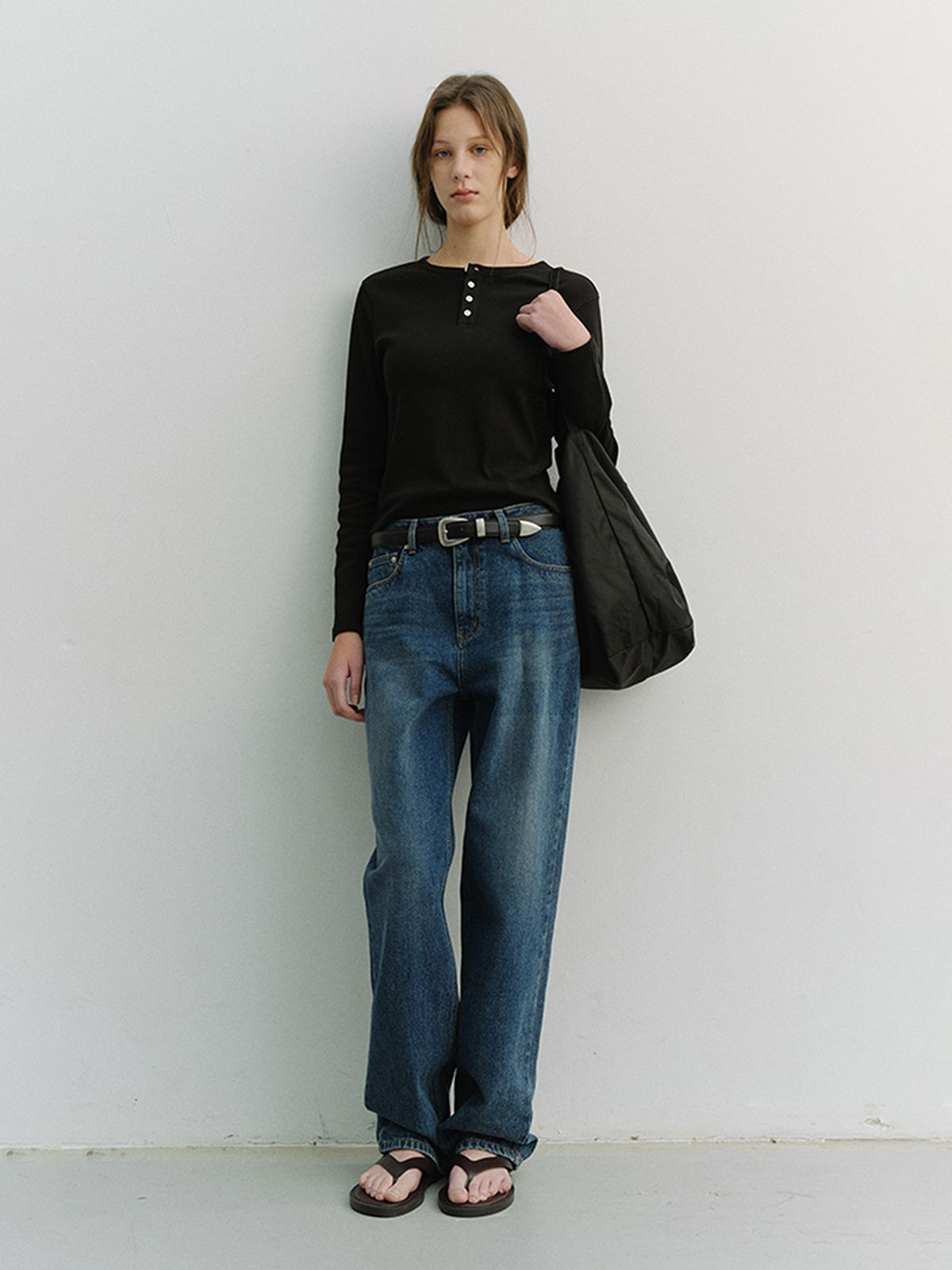 던스트(DUNST) UNISEX HENLEY-NECK T-SHIRT_UDTS6A109_BLACK
