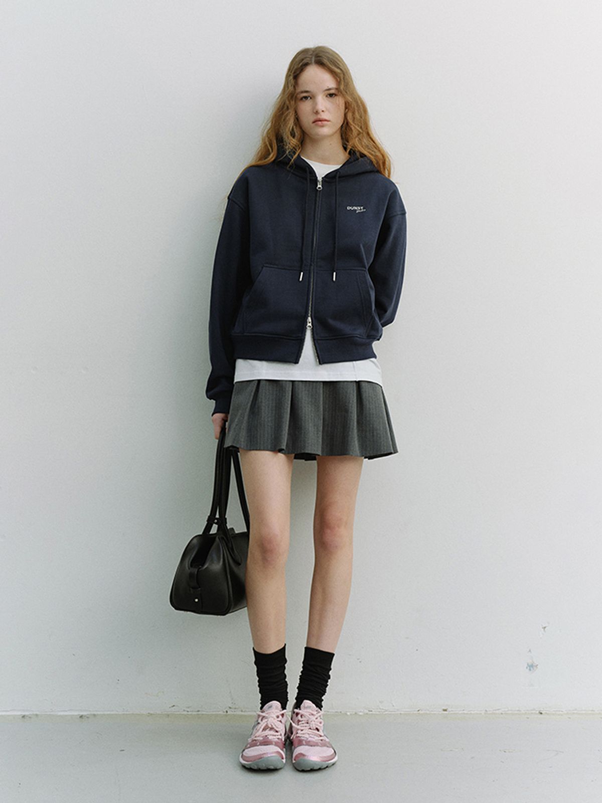 던스트(DUNST) UNISEX CROPPED ZIP-UP HOODIE_UDTS6A101_NAVY