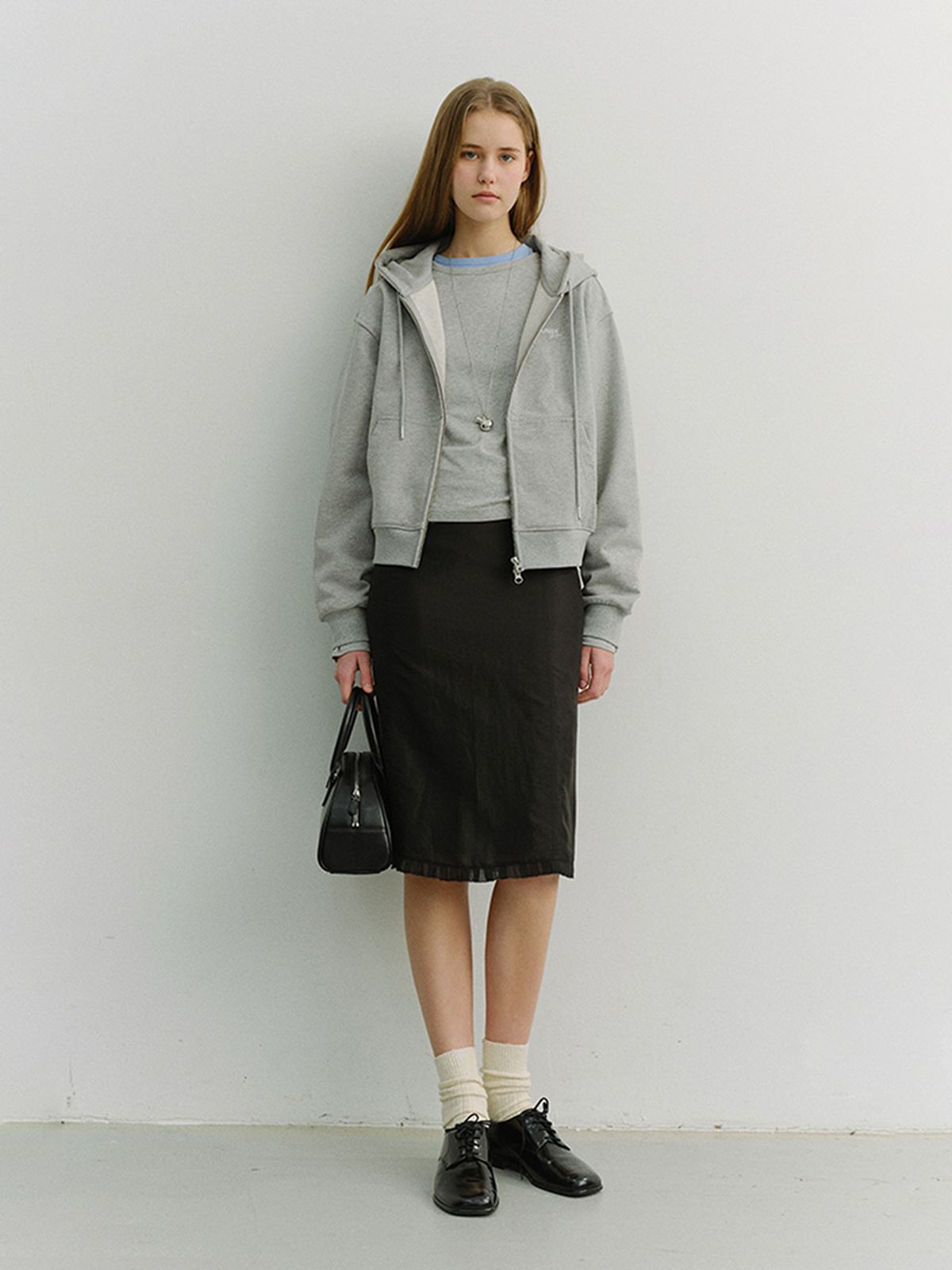 던스트(DUNST) UNISEX CROPPED ZIP-UP HOODIE_UDTS6A101_MELANGE GREY