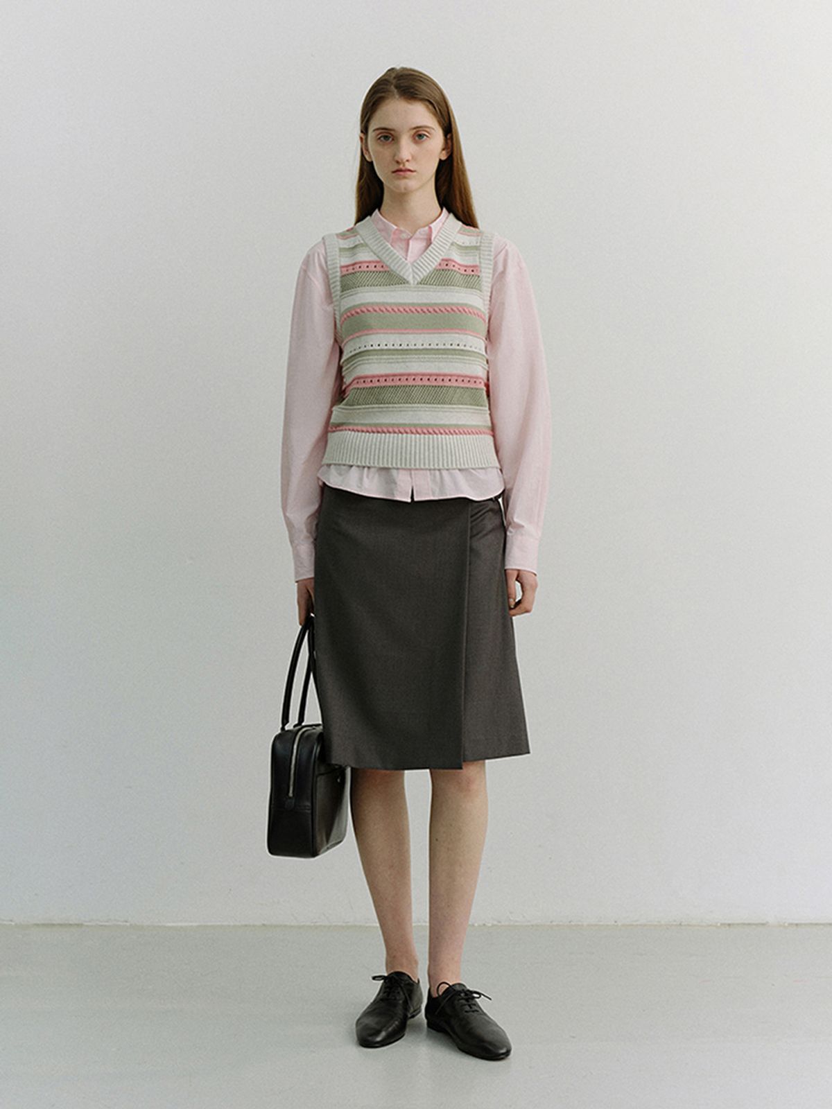 던스트(DUNST) UNISEX CRAFTED STRIPED KNIT VEST_UDSW6B123_IVORY / MINT