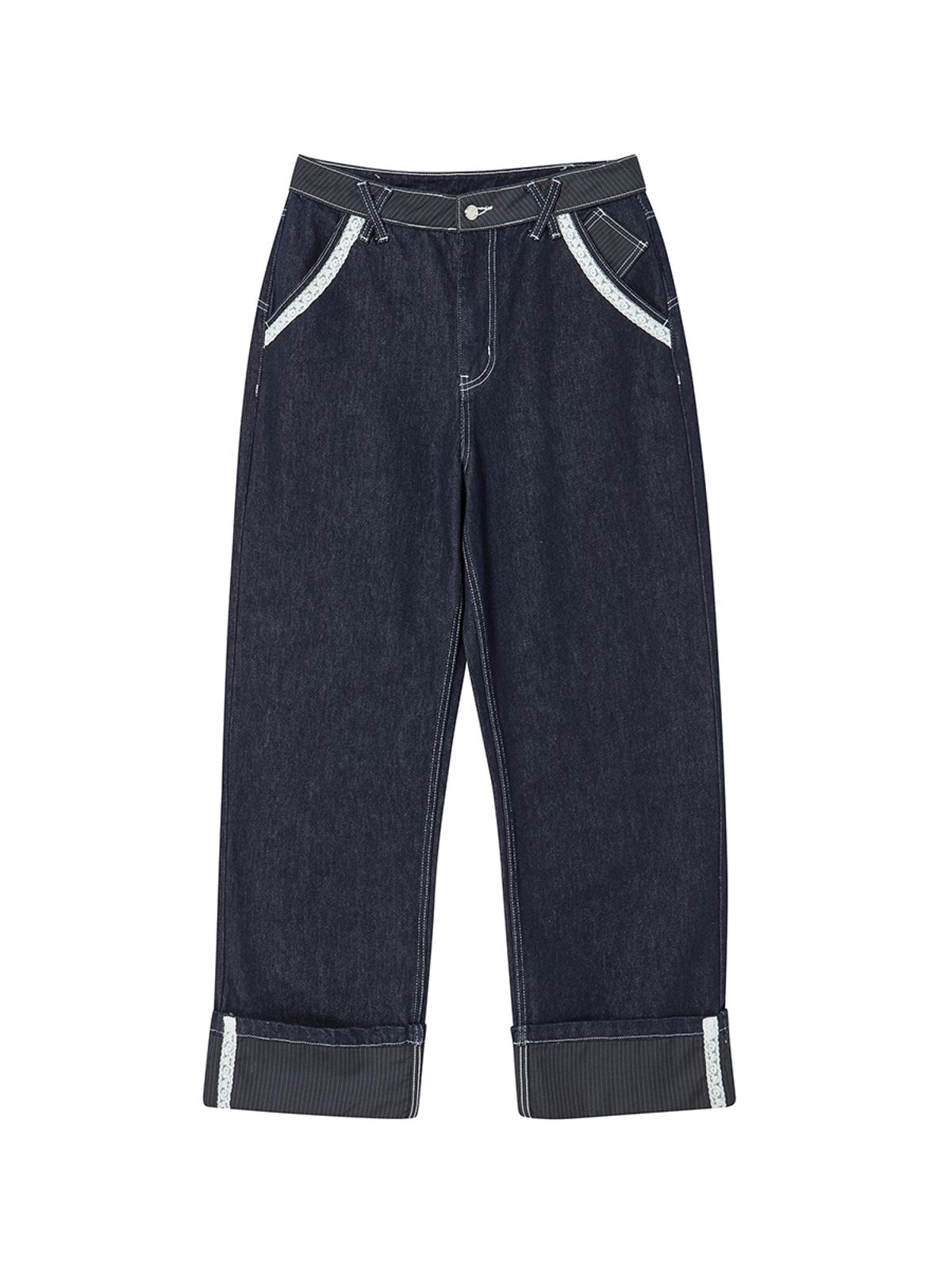 엔와이엑스엑스(NYXX) LACE ROLL UP DENIM PANTS BLUE